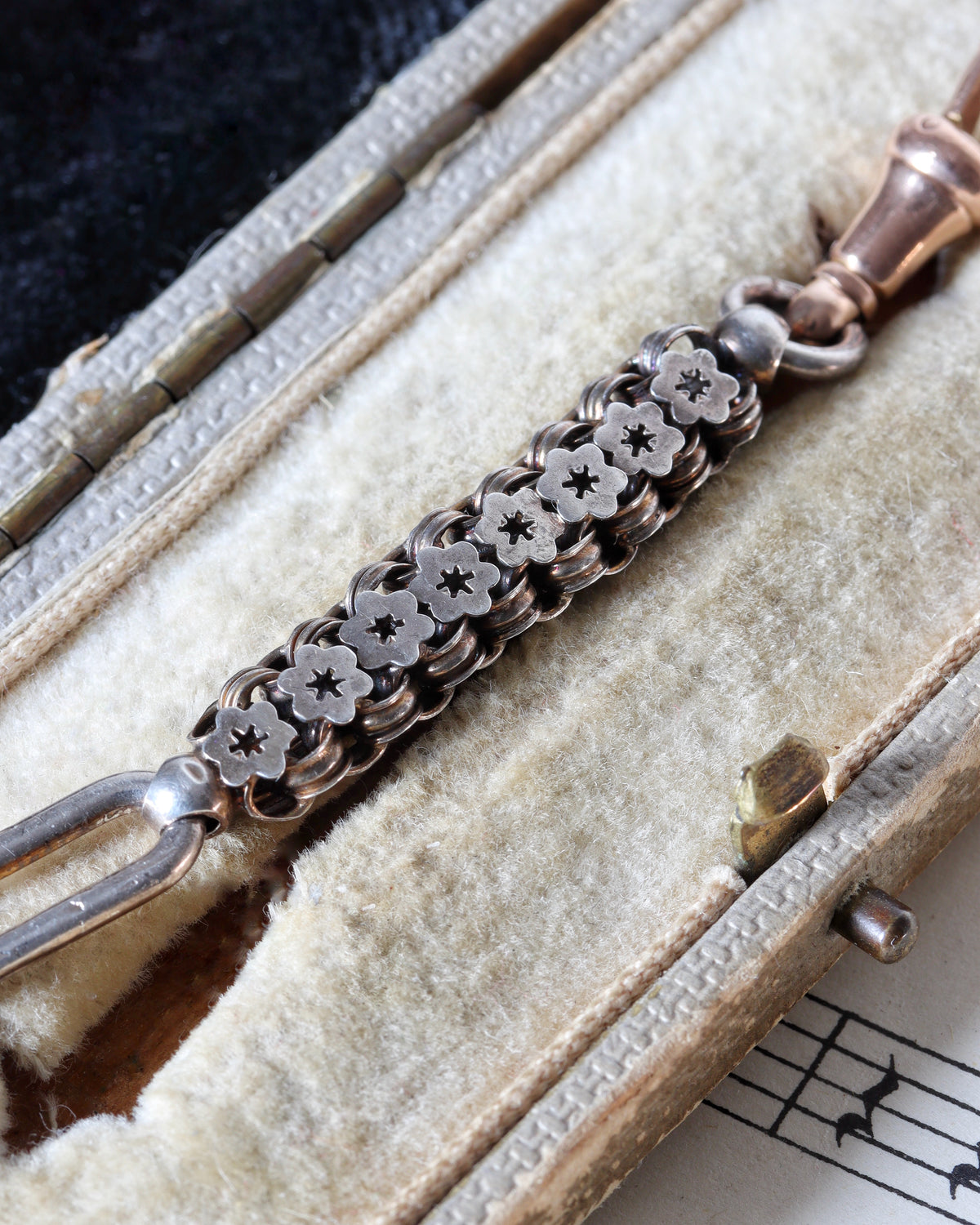 Victorian Silver Star Link Chain Extender with 9ct Rose Gold Dog Clip