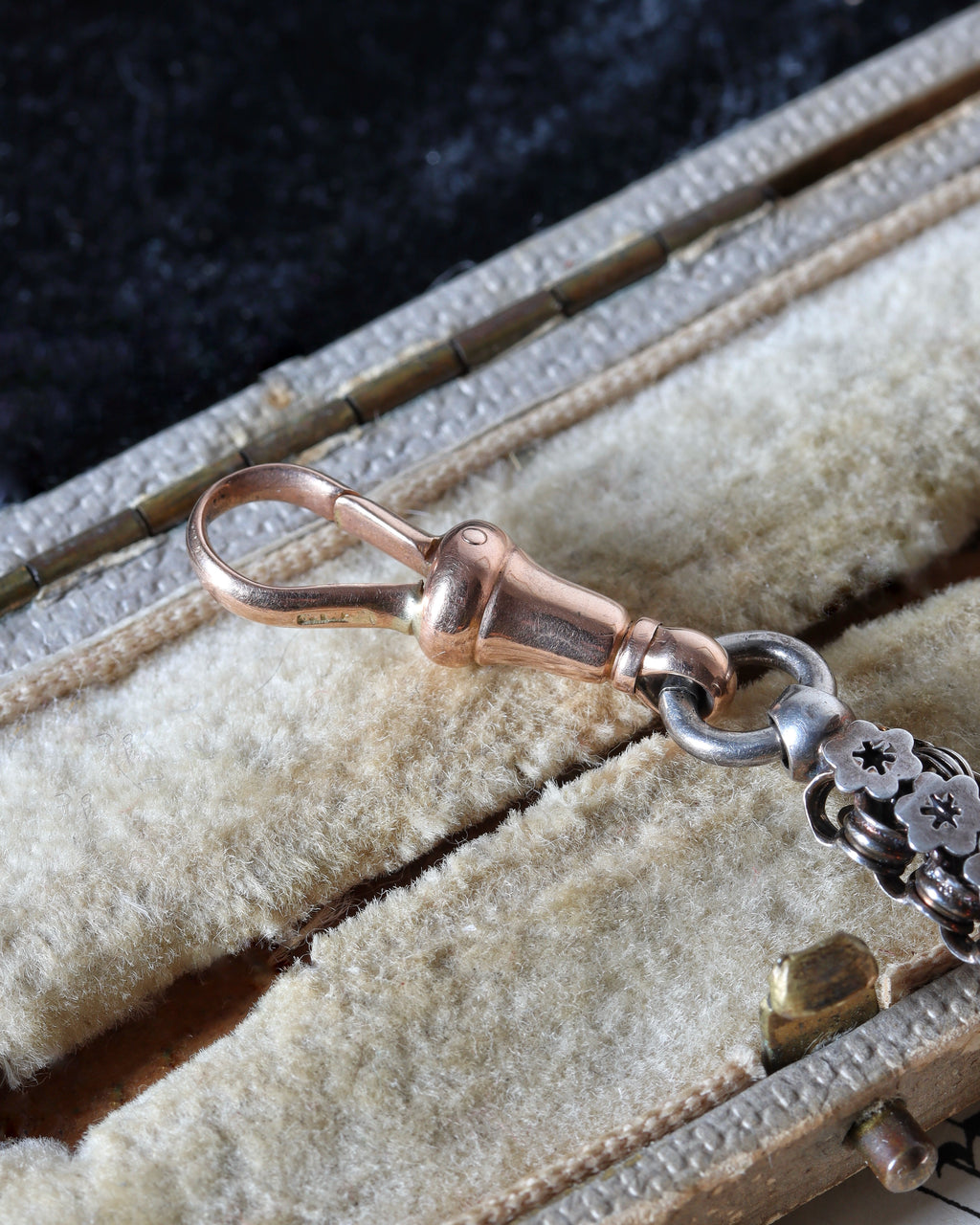 Victorian Silver Star Link Chain Extender with 9ct Rose Gold Dog Clip