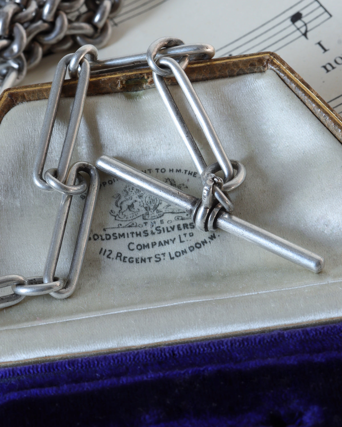 Victorian Silver Mixed Link Chain with 9ct Dog Clip and Silver T-Bar