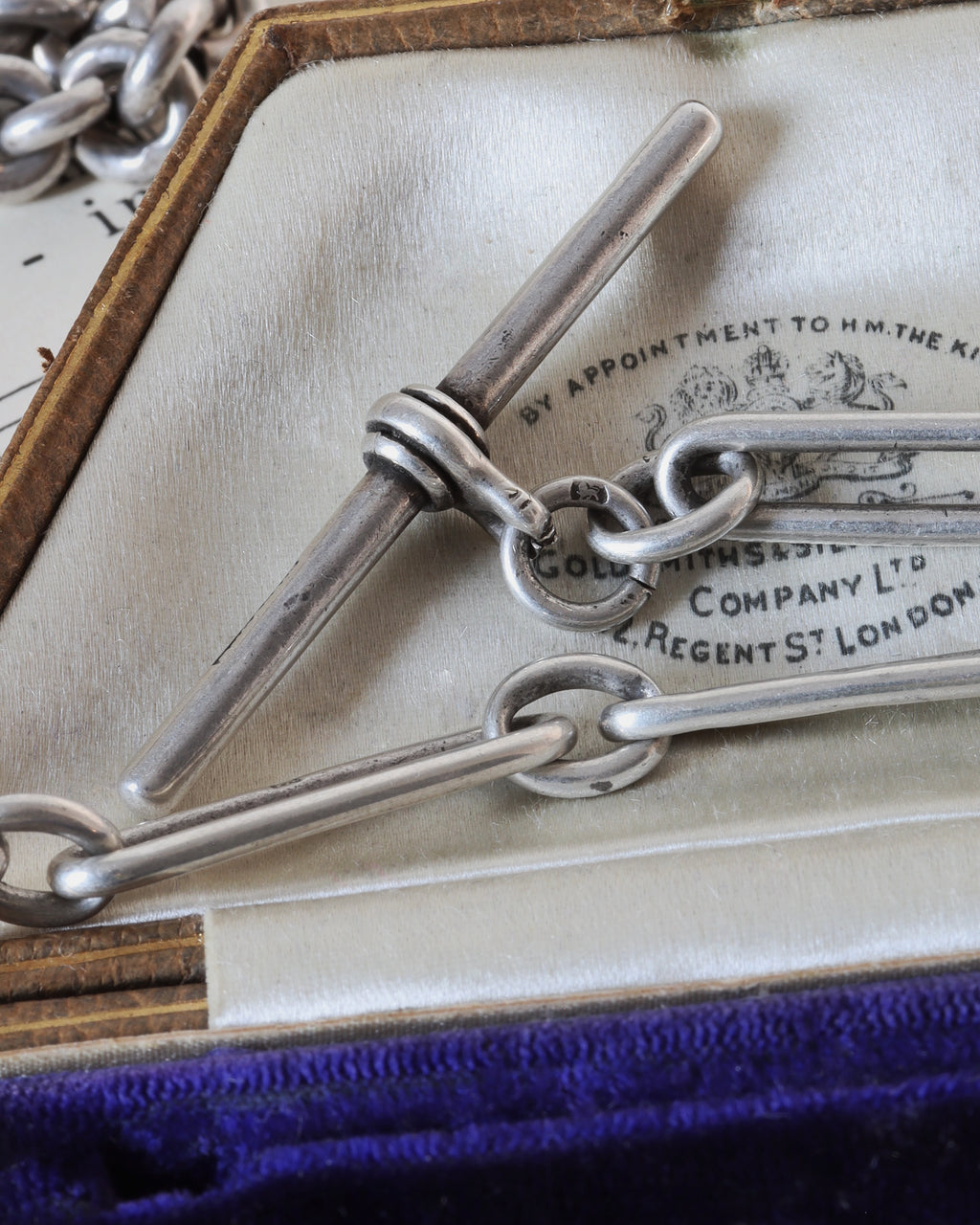 Victorian Silver Mixed Link Chain with 9ct Dog Clip and Silver T-Bar