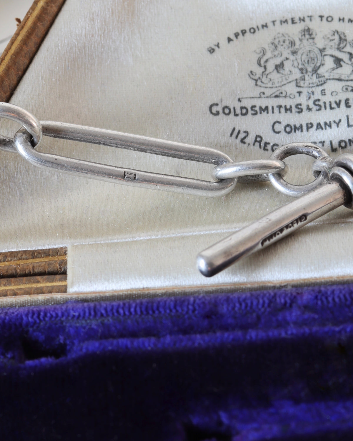 Victorian Silver Mixed Link Chain with 9ct Dog Clip and Silver T-Bar