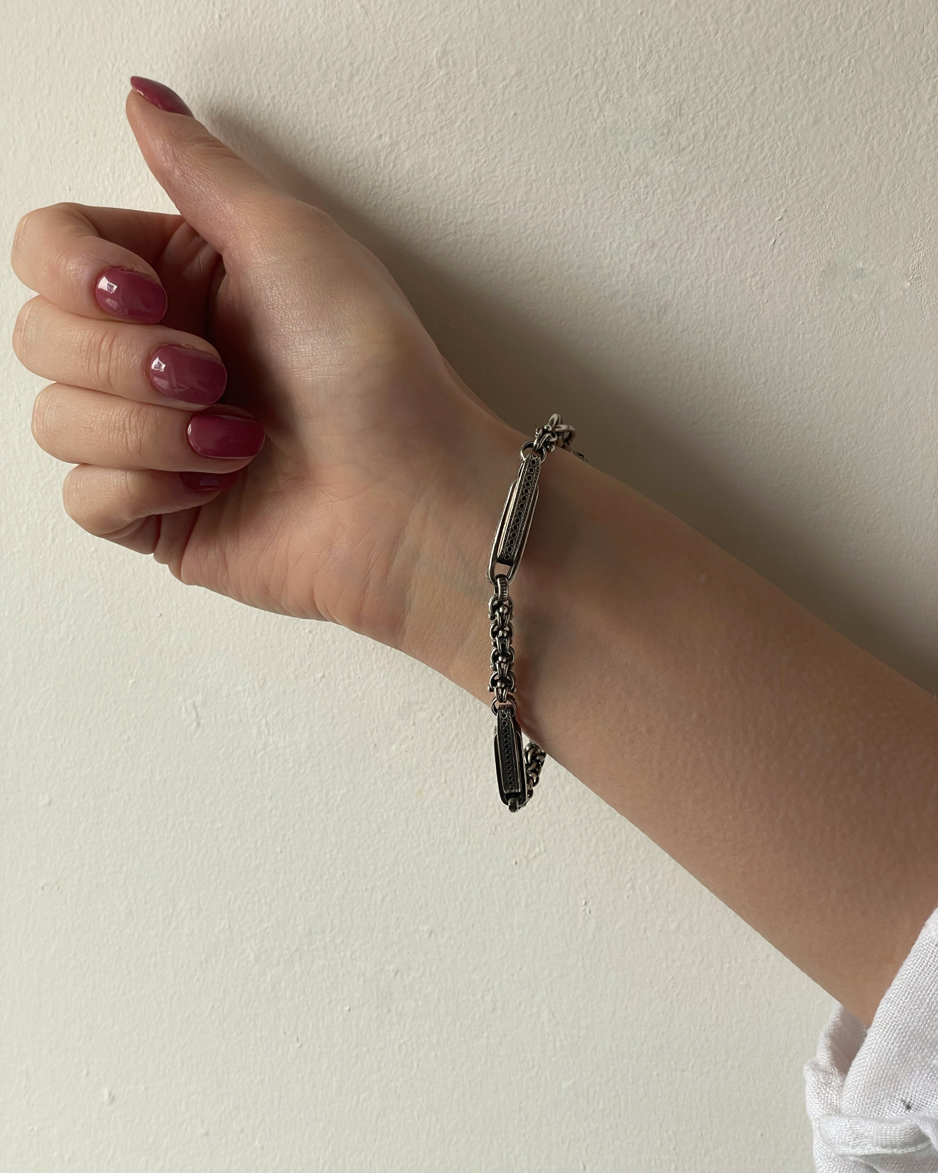 Antique Silver Watch Chain Bracelet with XL Bolt Clasp