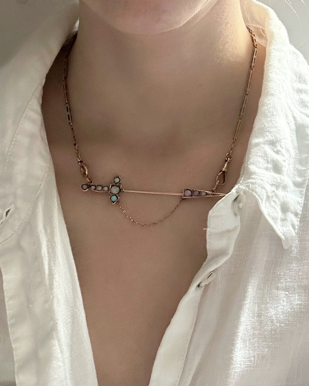Antique 15ct Gold Opal Sword Chain Extenders