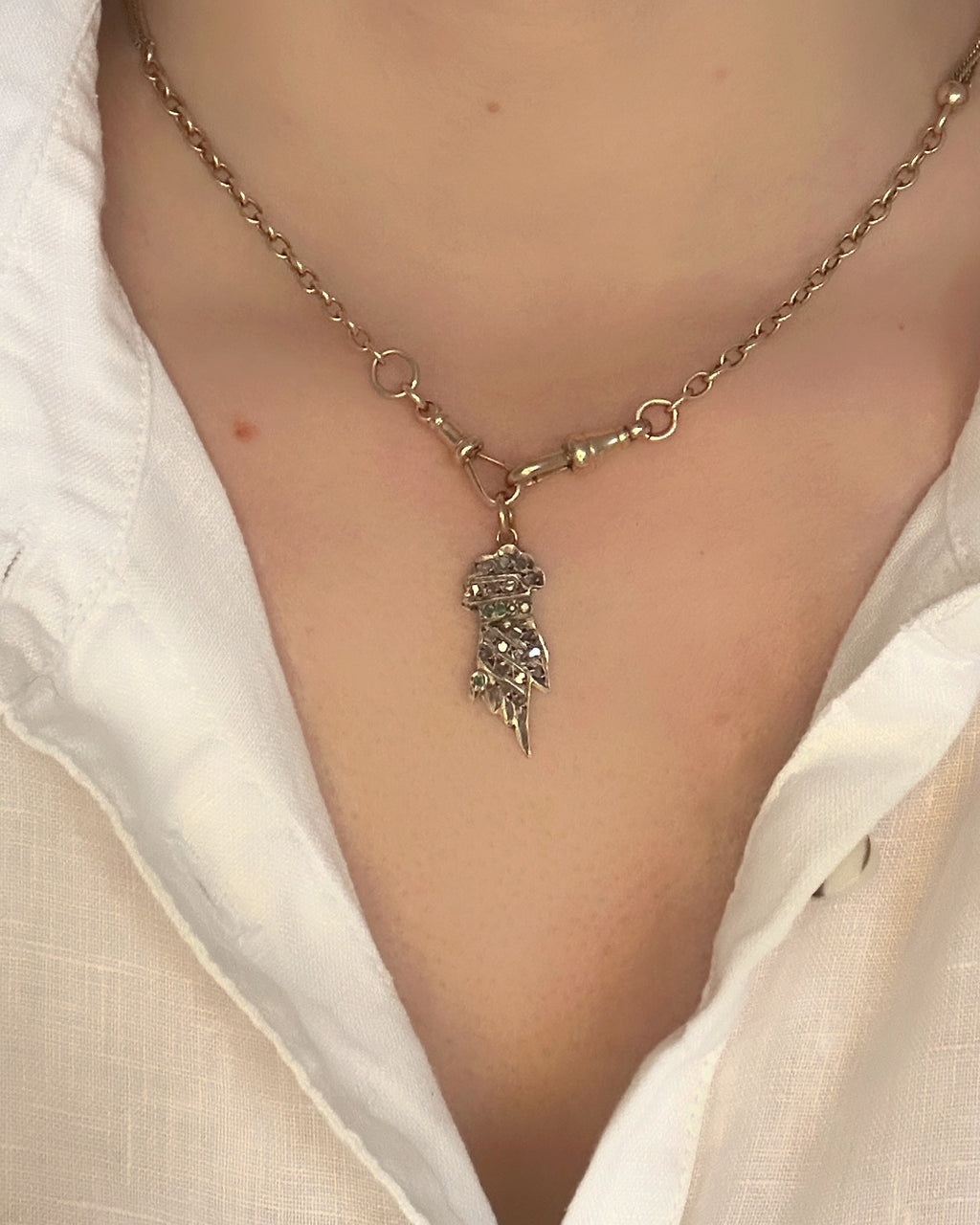 Antique Georgian Silver and Emerald Hand Charm