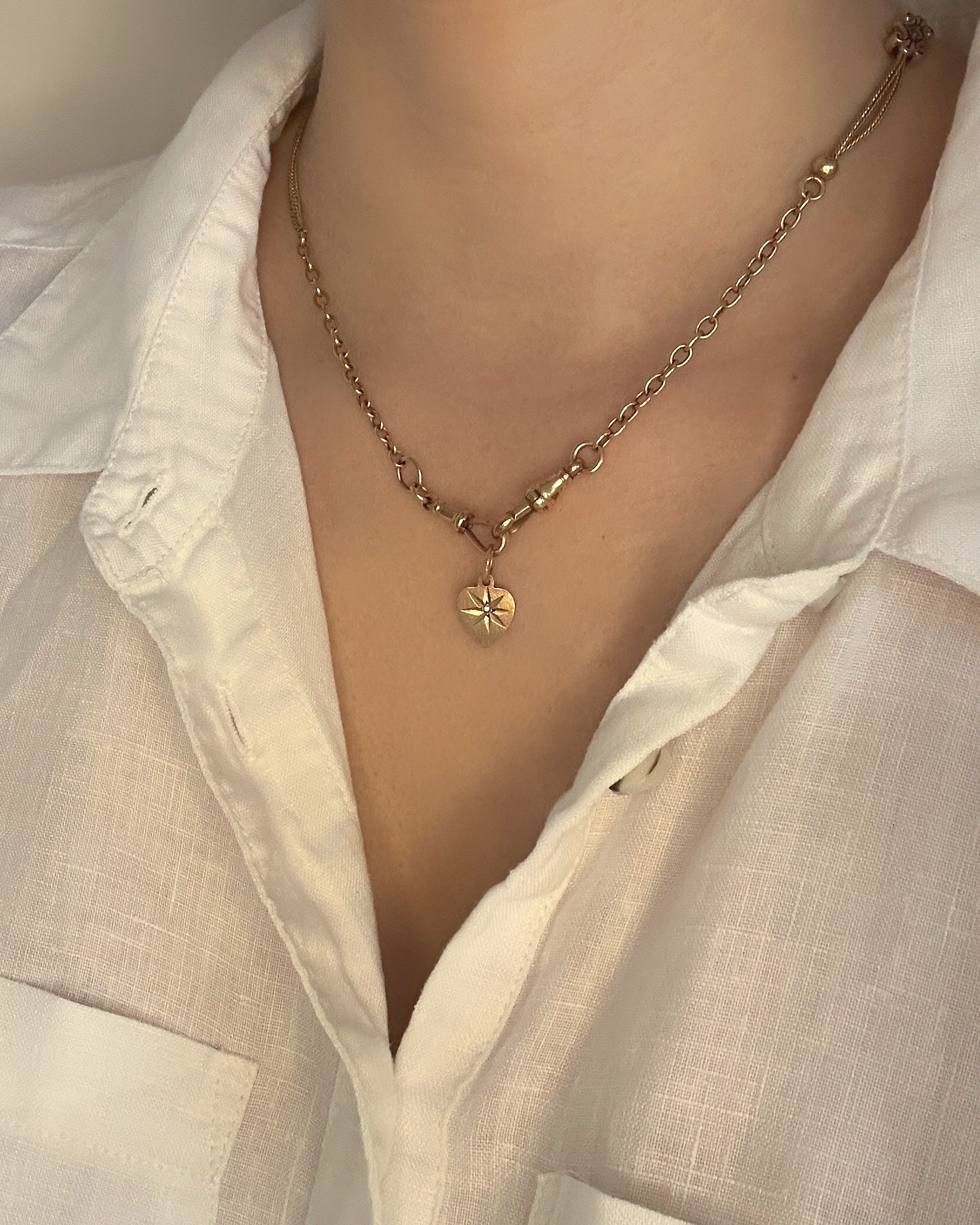Vintage 9ct Gold Starburst Diamond Heart Charm