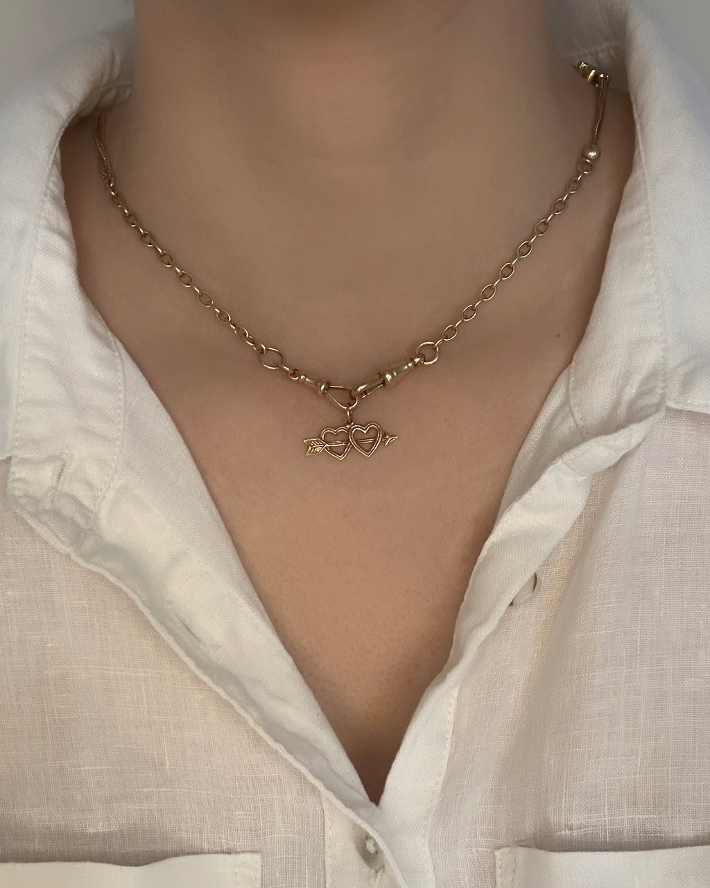 Vintage 9ct Gold Double Heart & Arrow Charm