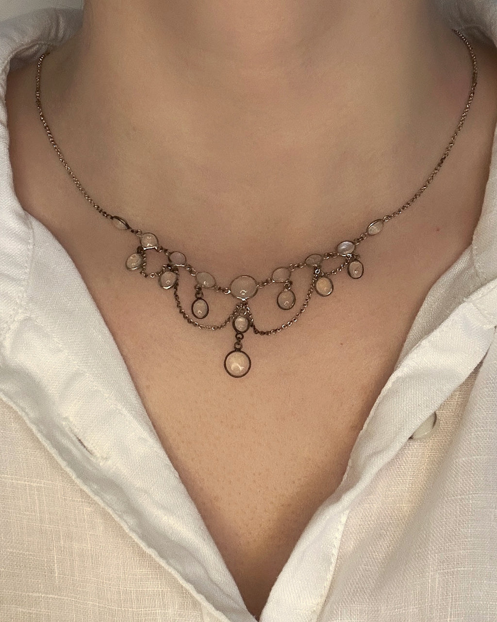 Edwardian Moonstone Cabochon Fringe Necklace