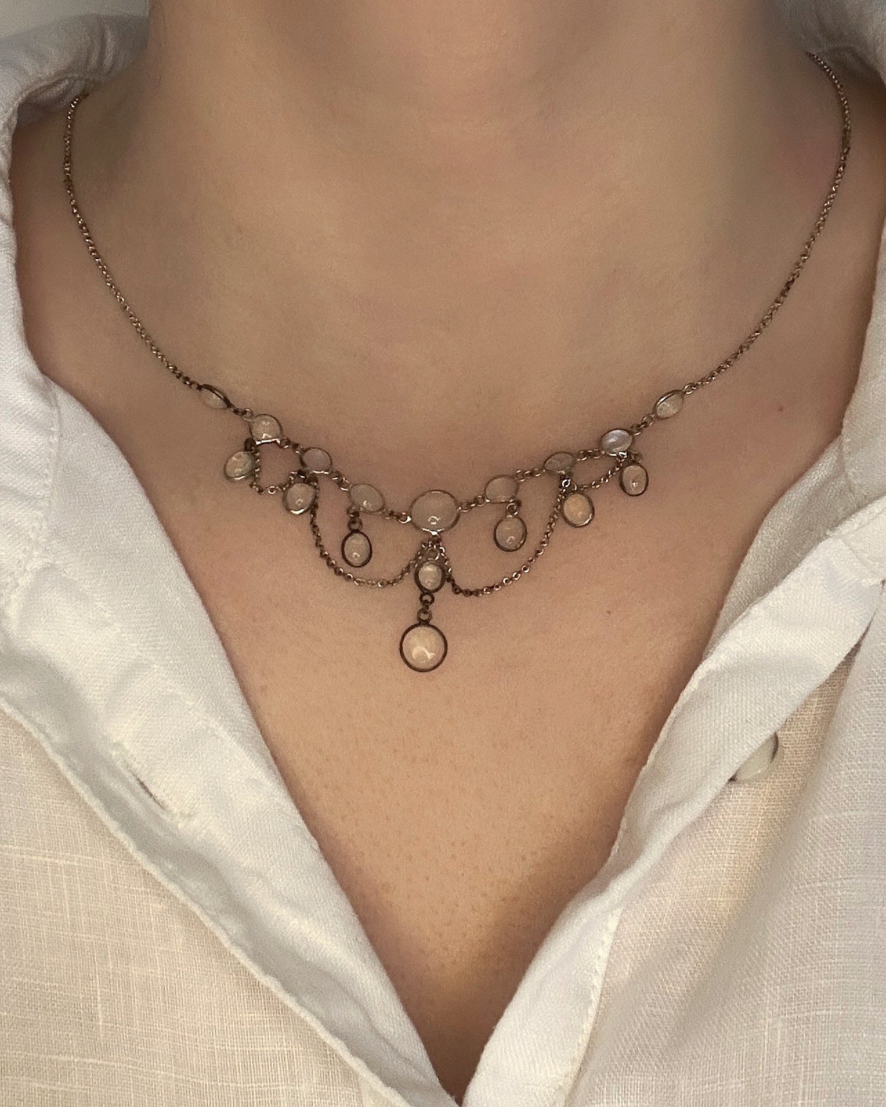 Edwardian Moonstone Cabochon Fringe Necklace