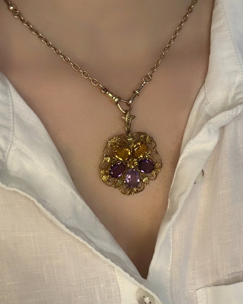 Early Victorian Cannetille Pansy Paste Charm