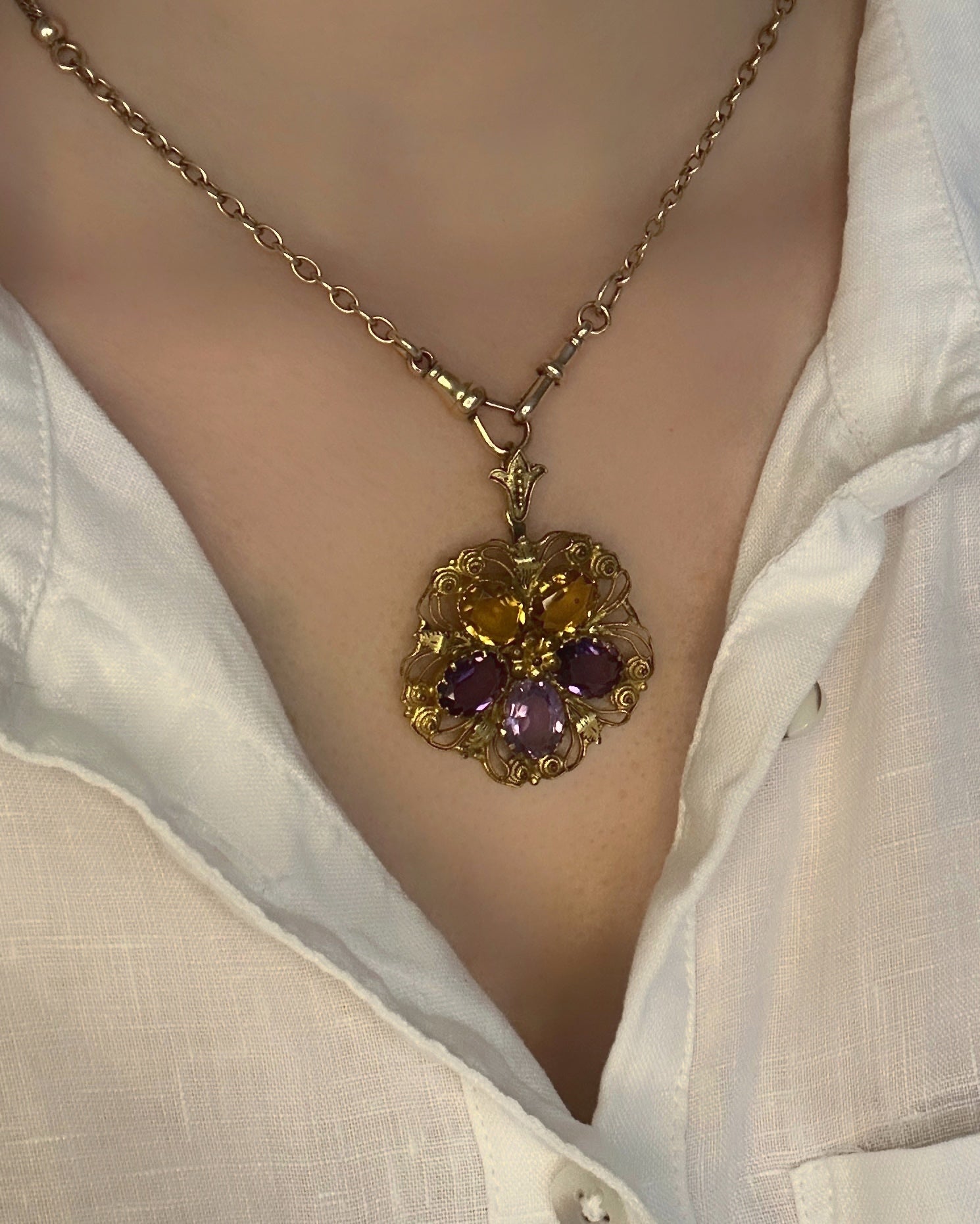 Early Victorian Cannetille Pansy Paste Charm