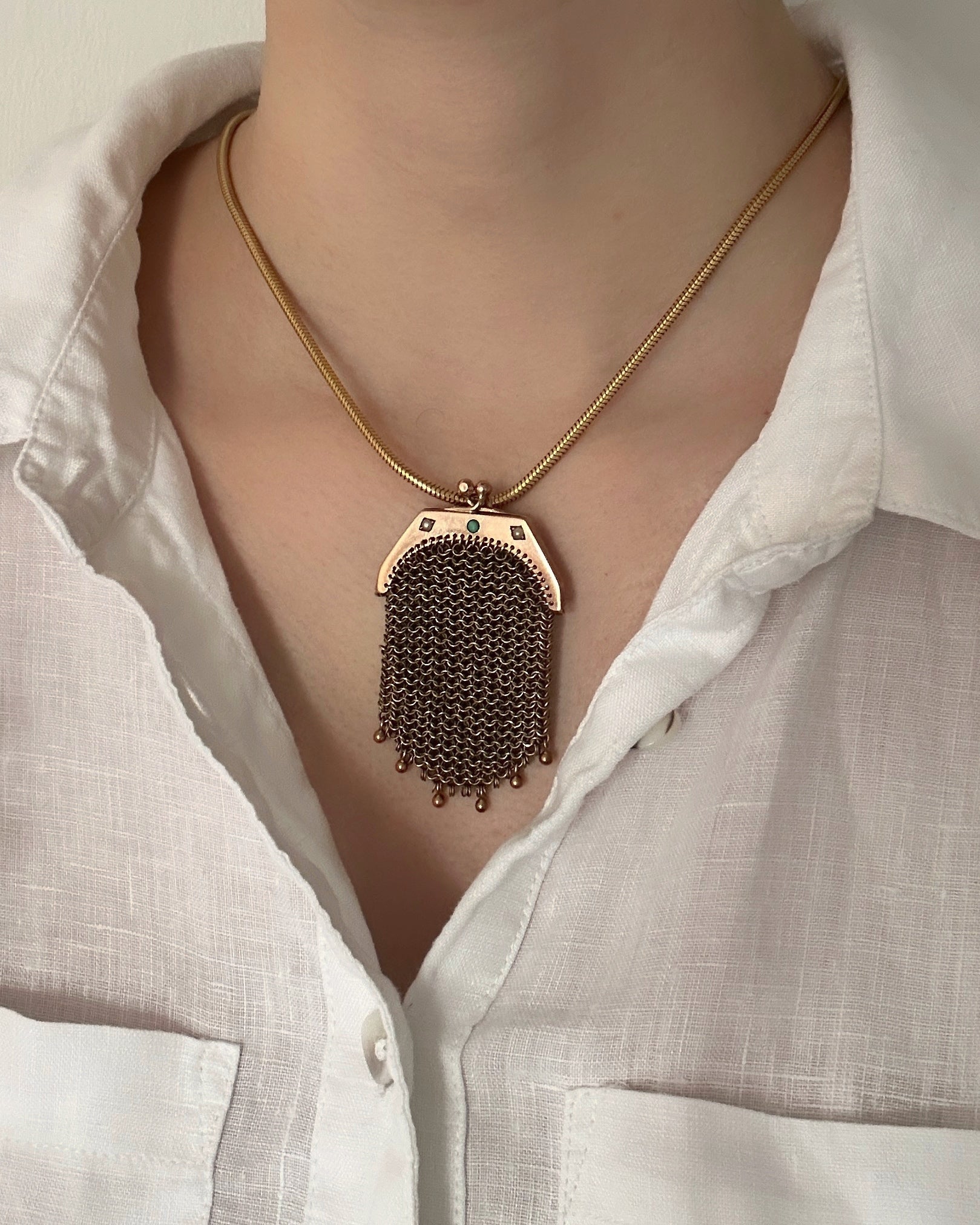 Edwardian Turquoise & Seed Pearl Purse Pendant