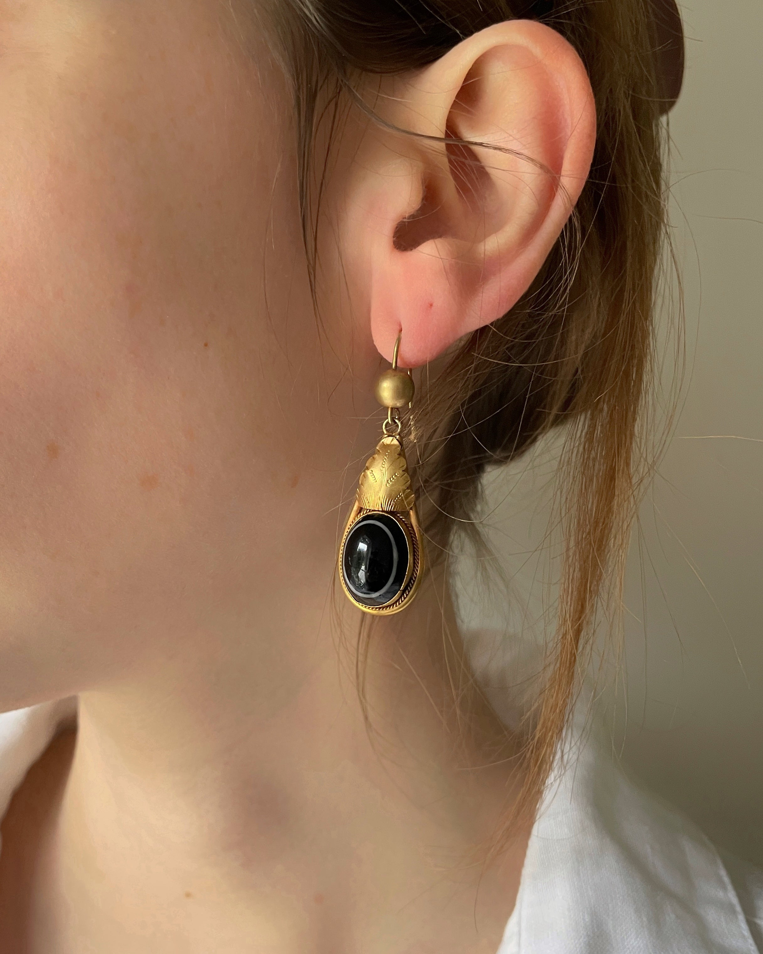 Victorian Banded Agate & Pinchbeck Earrings