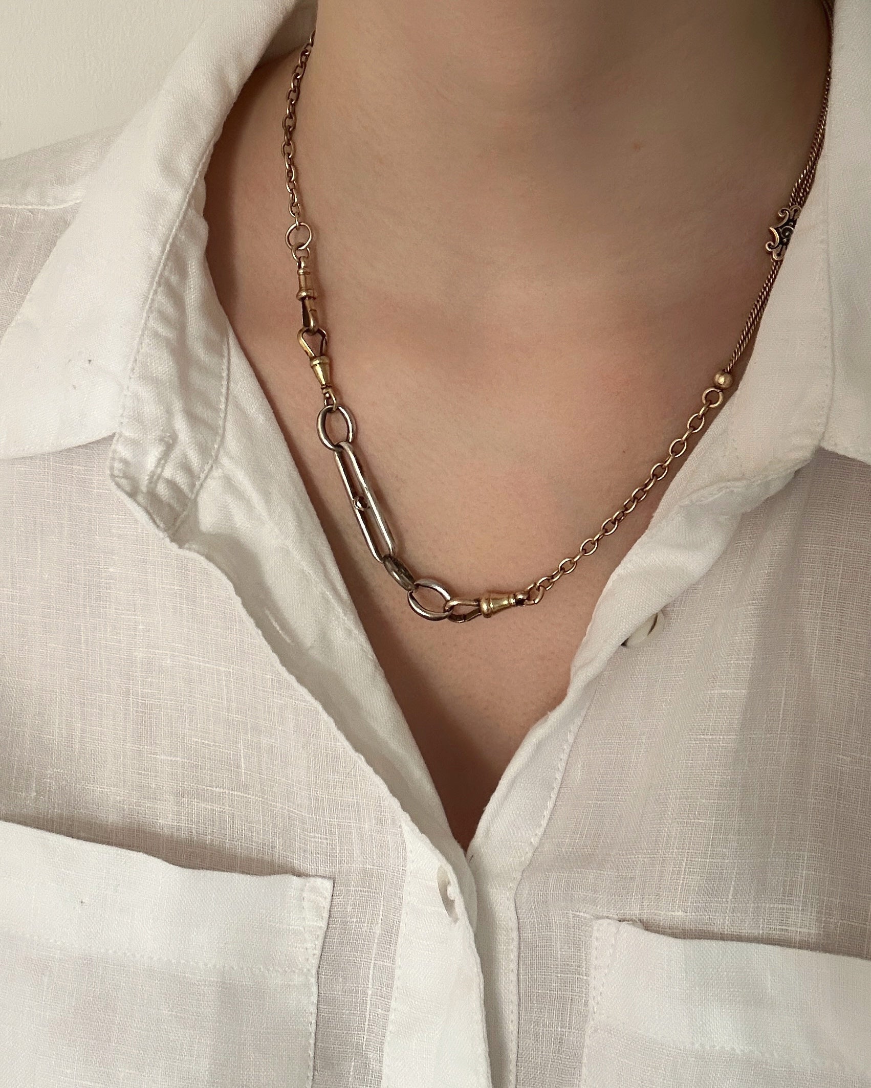 Silver Chain Extender with Sapphire Cabochon & Gold Dog Clip