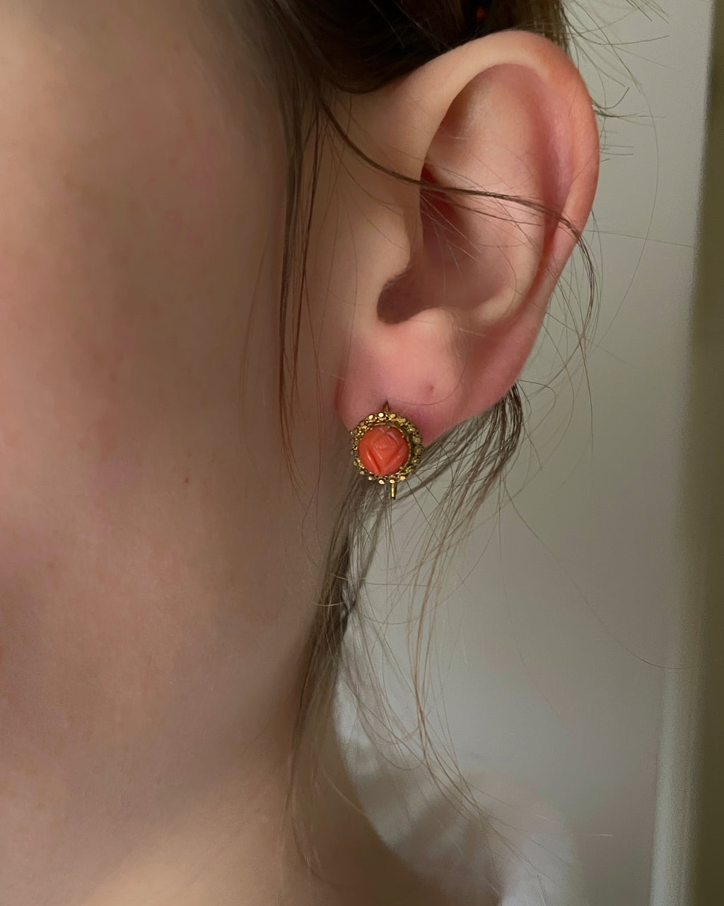 Pinchbeck Georgian Carved Coral Earrings