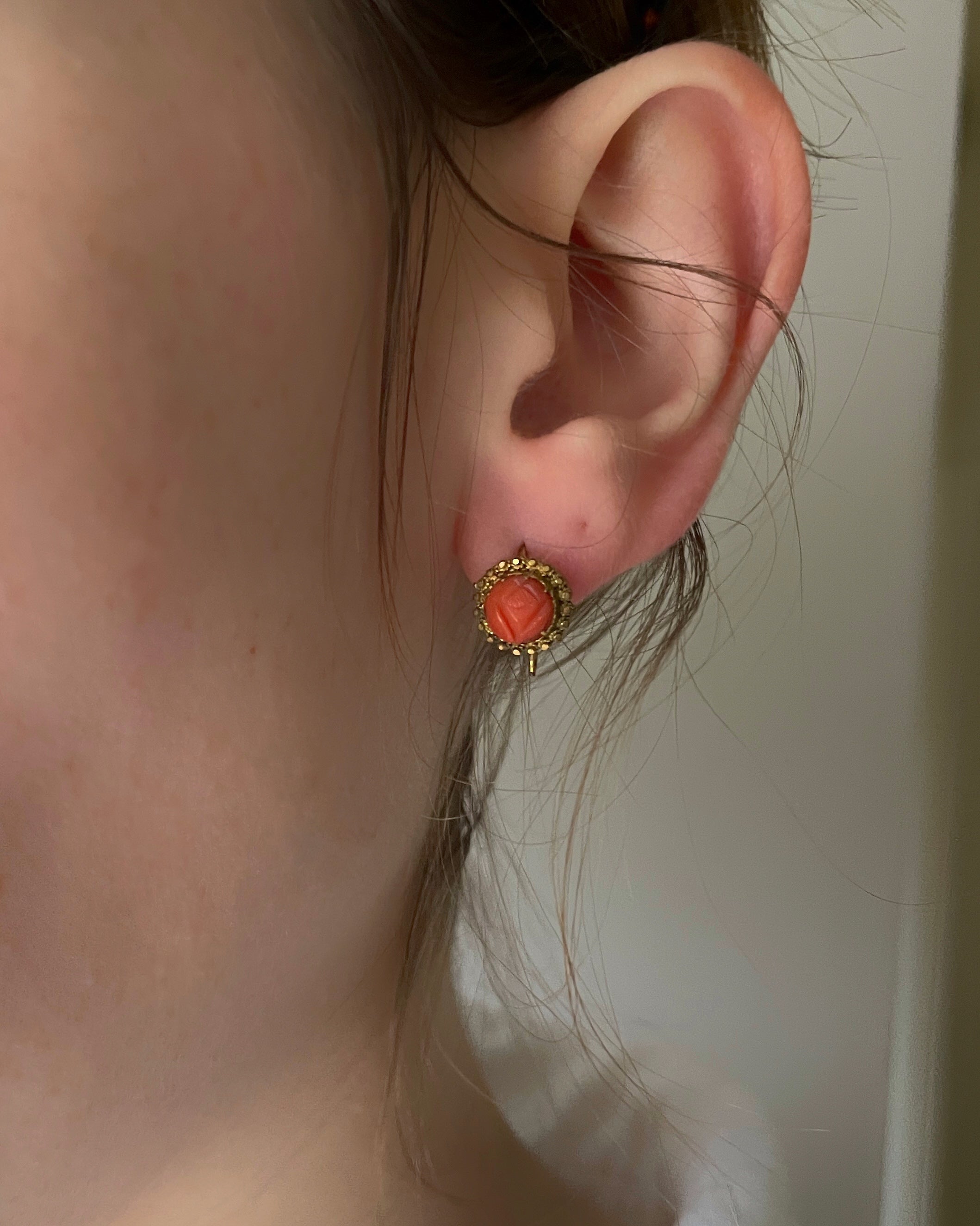 Pinchbeck Georgian Carved Coral Earrings