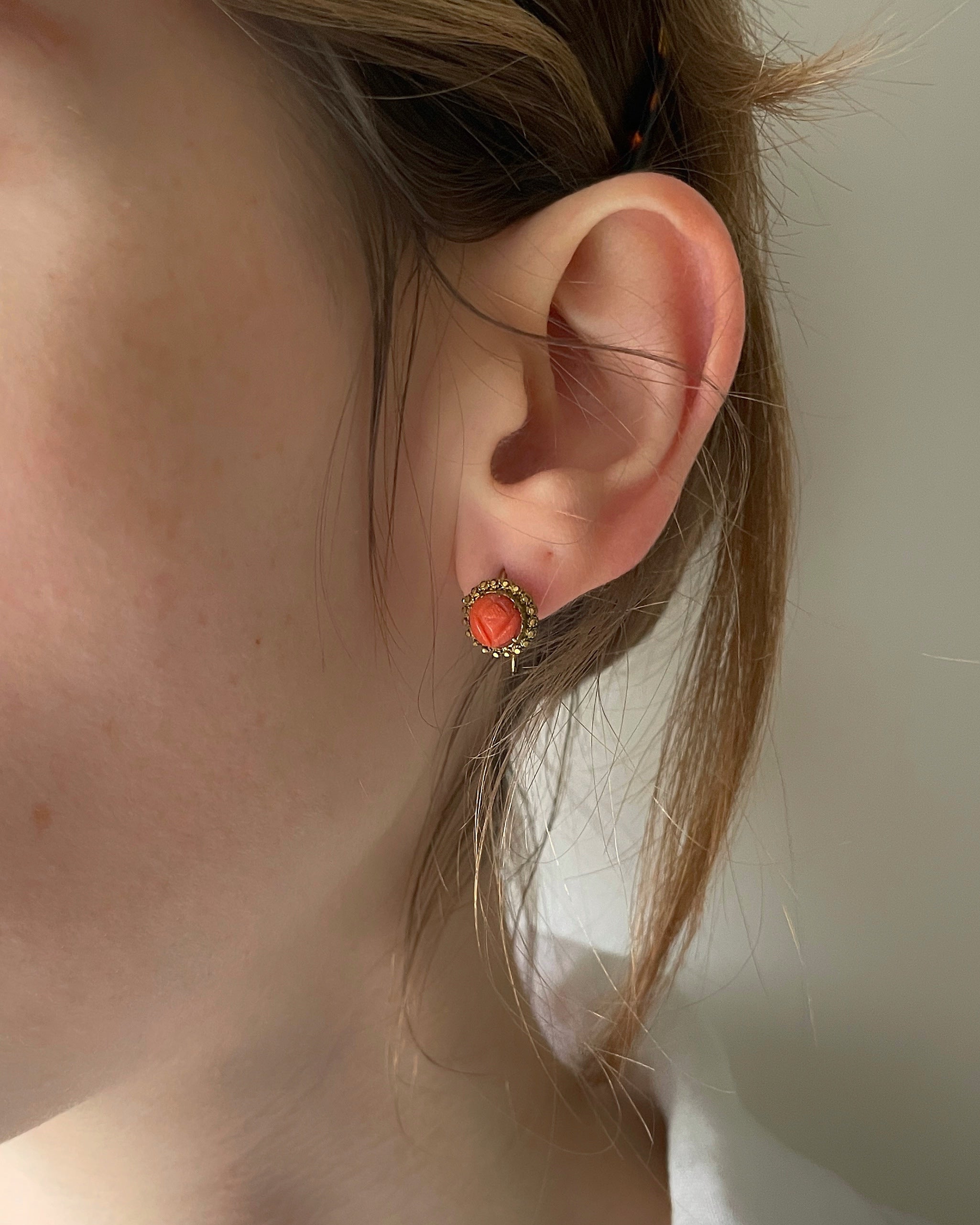 Pinchbeck Georgian Carved Coral Earrings
