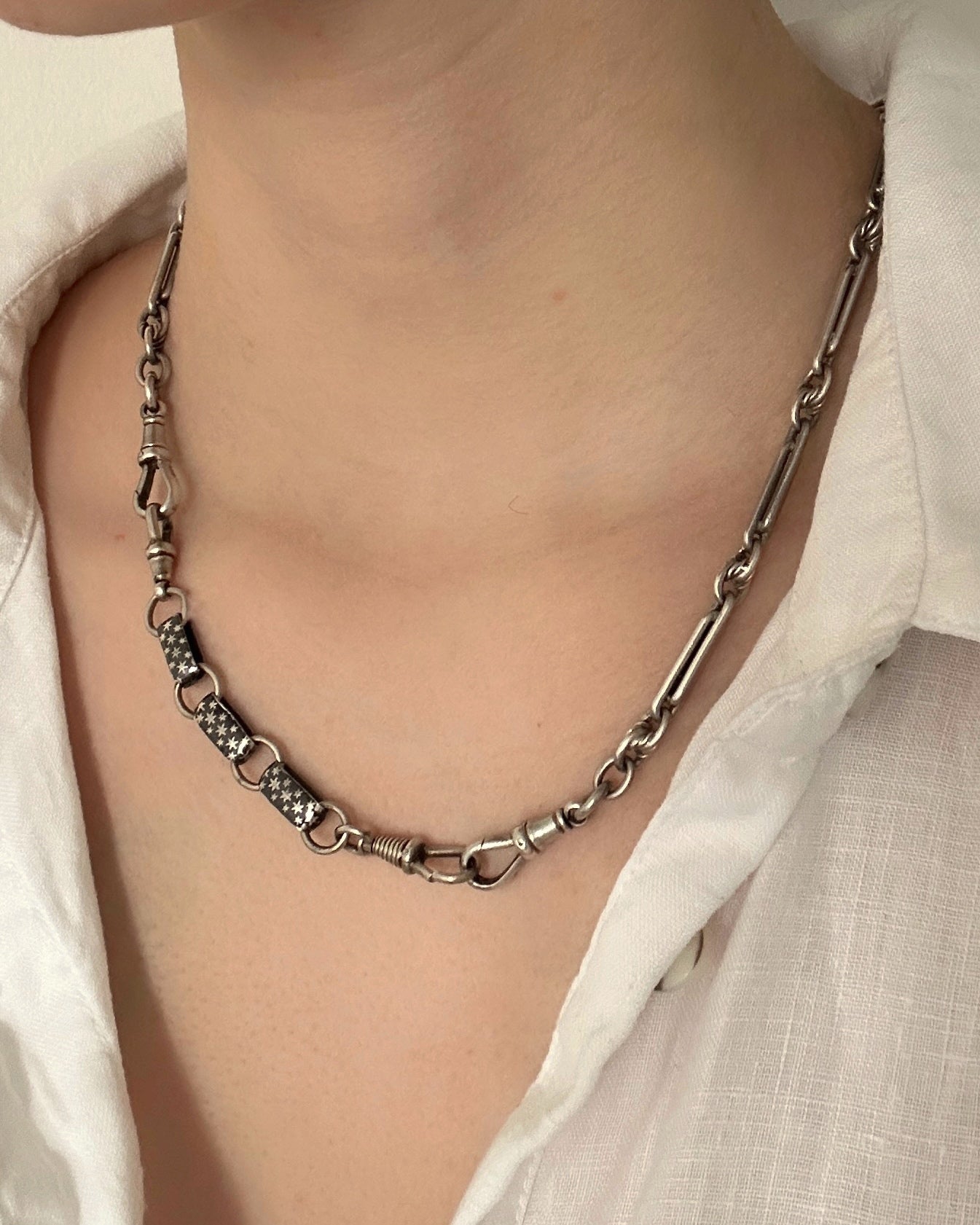Continental Silver Niello Star Link Chain Extender with Dog Clips
