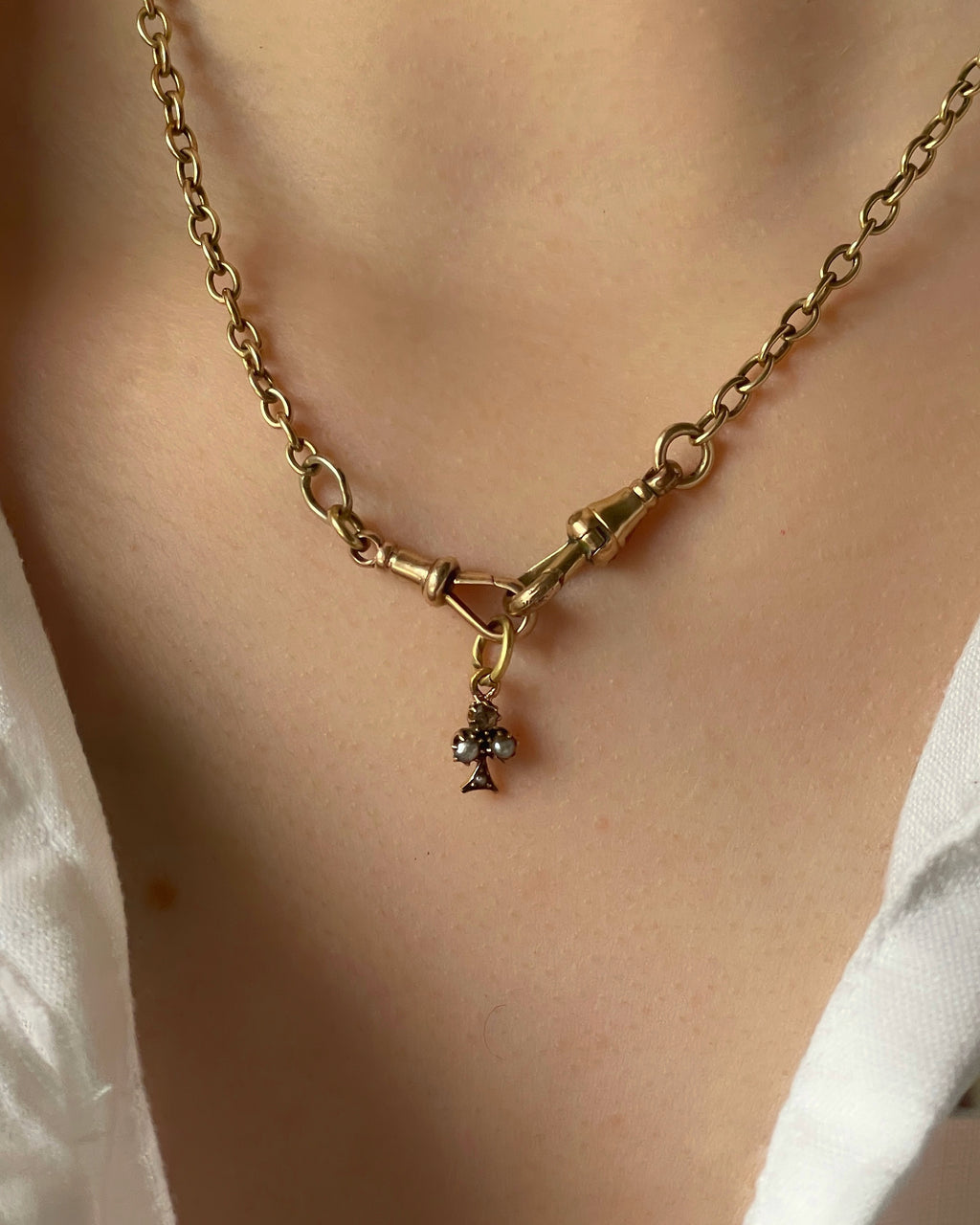 Victorian 18ct Gold Seed Pearl Trefoil Charm