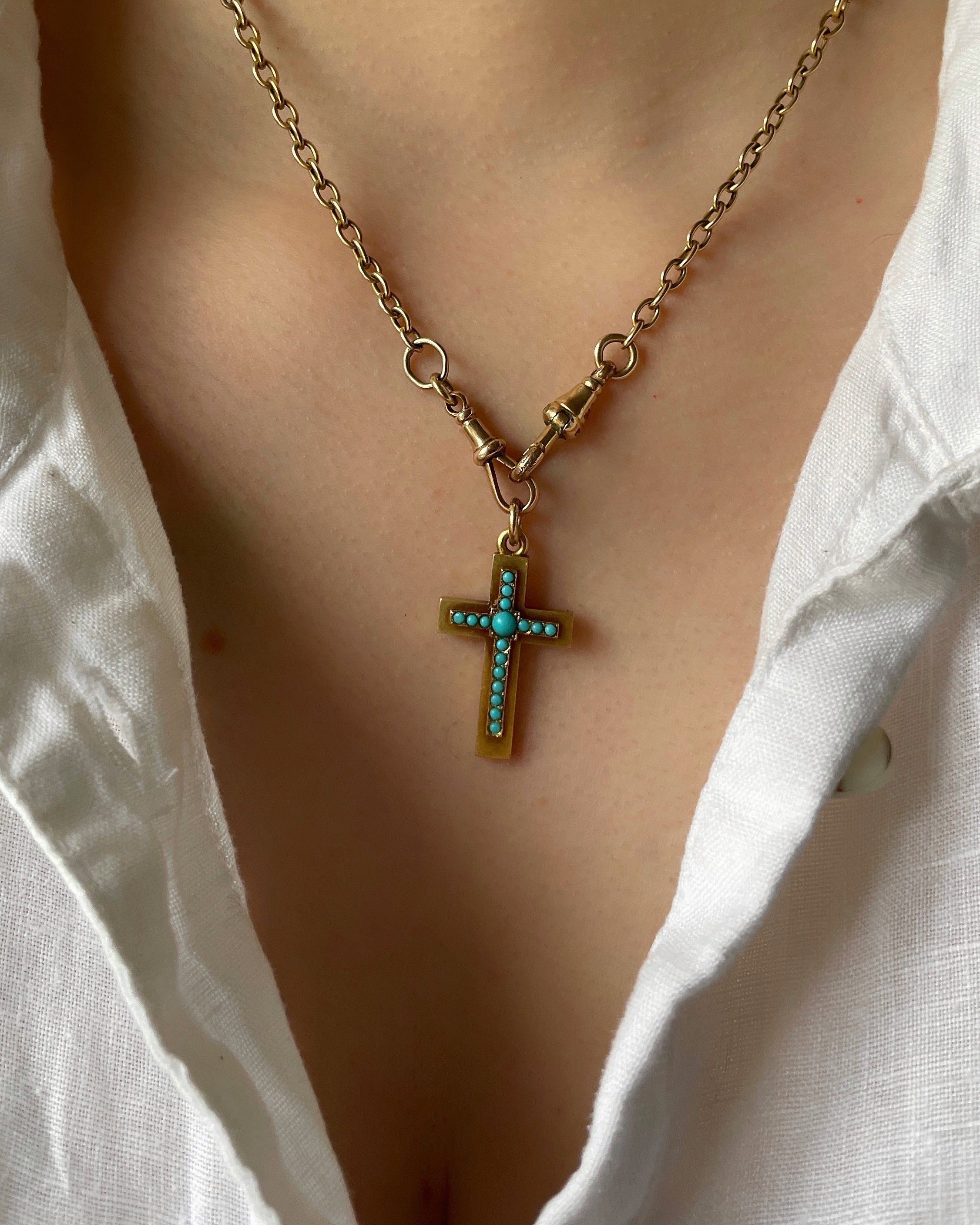 Antique Victorian 18ct Gold & Turquoise Cross Locket
