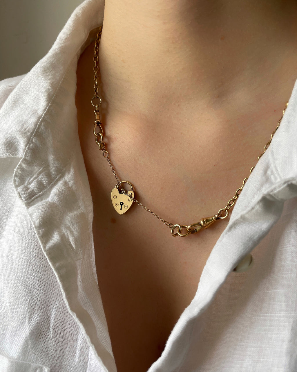 Vintage 9ct Gold Heart Padlock with Safety Chain