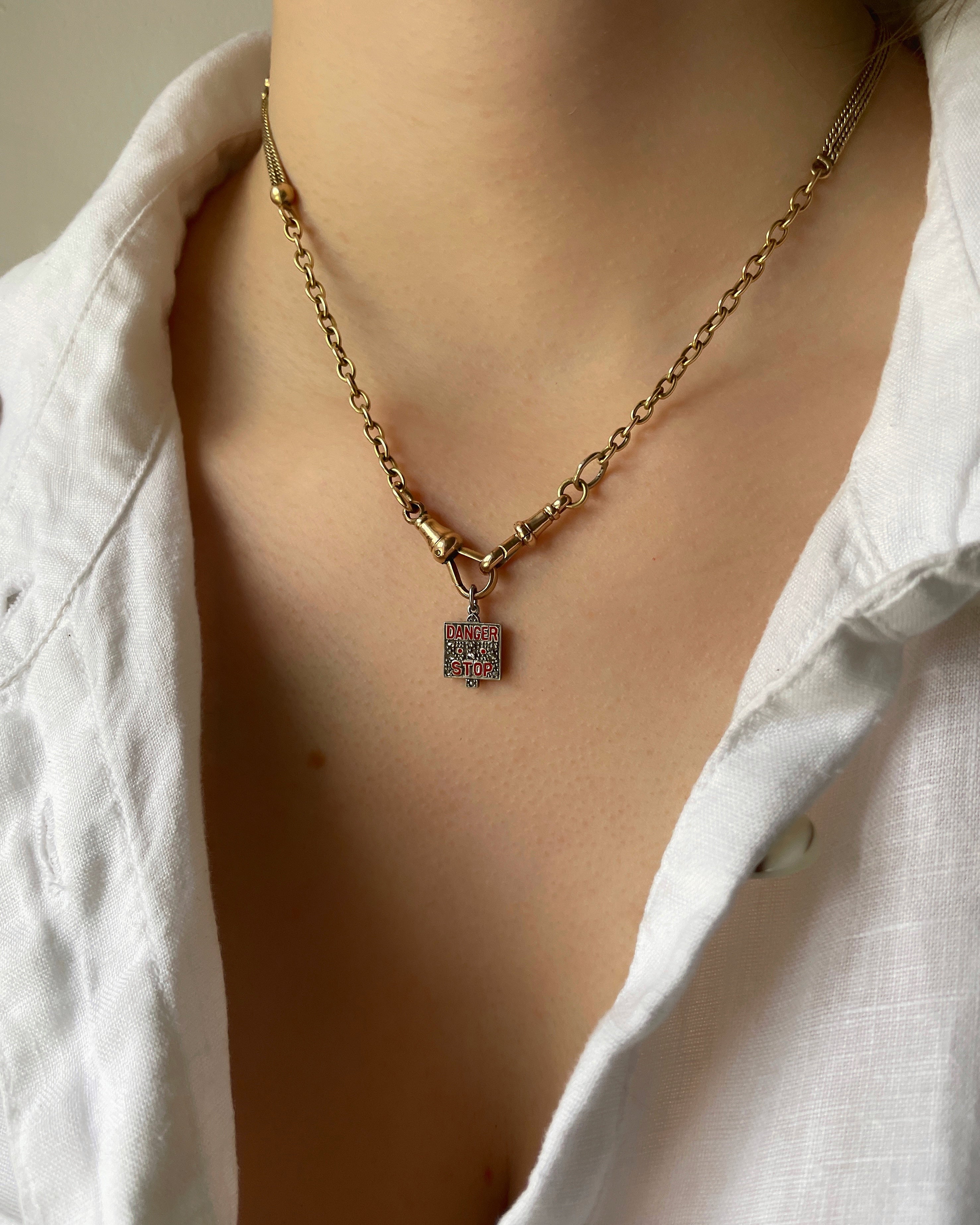 Antique Art Deco Platinum & Enamel Diamond Charm