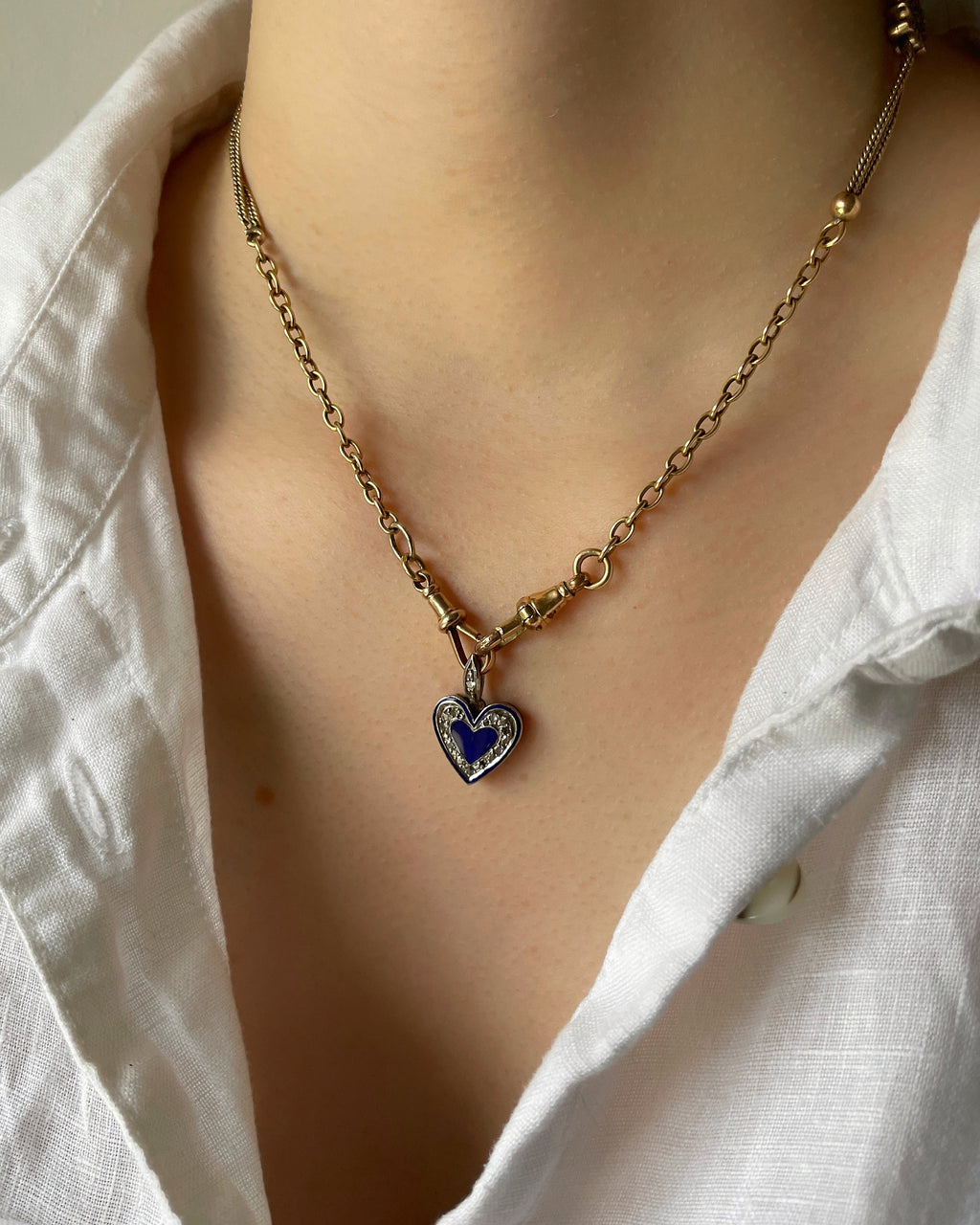 Antique Art Deco Diamond & Enamel Heart Charm