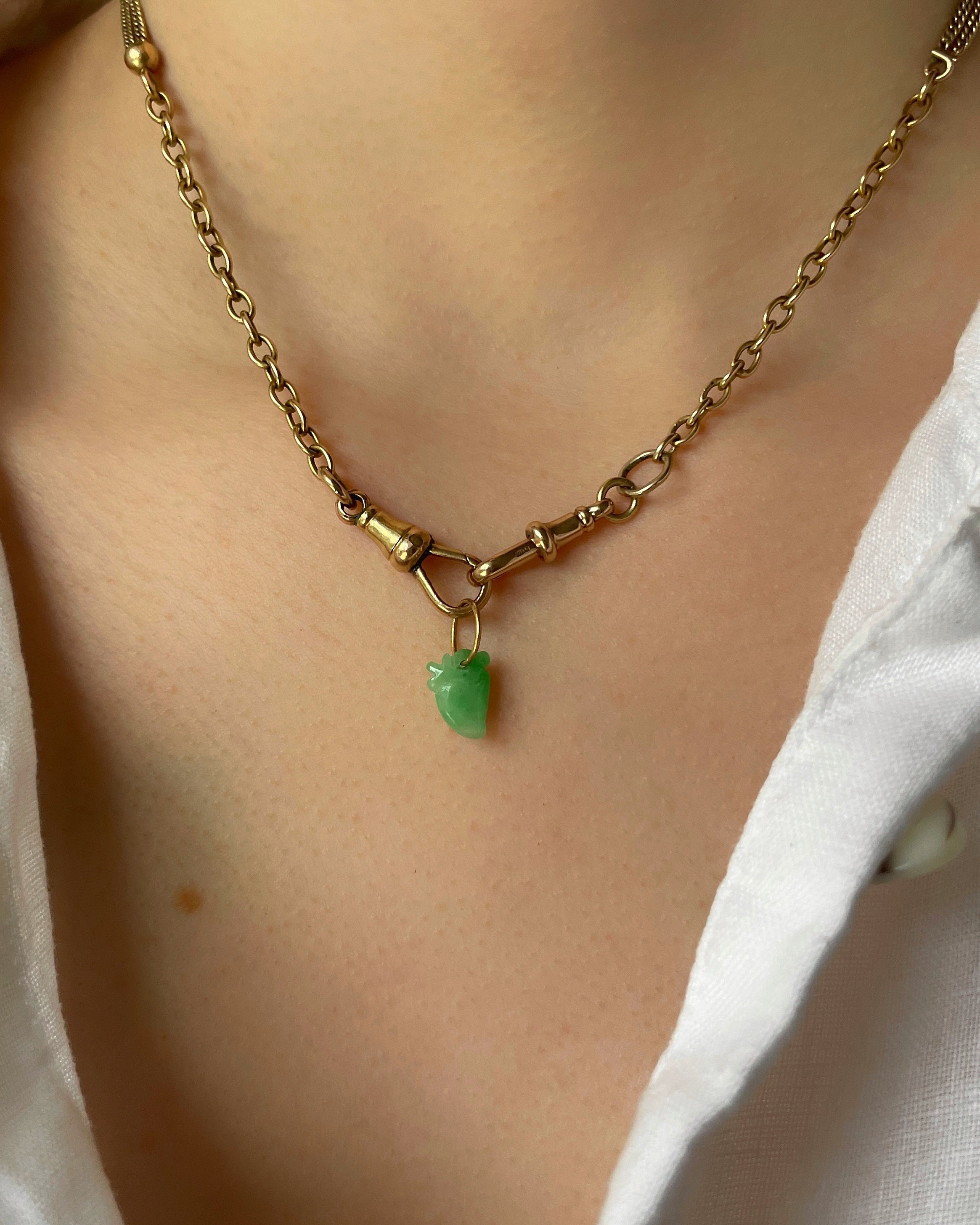 Vintage Carved Jade Anatomical Heart Charm
