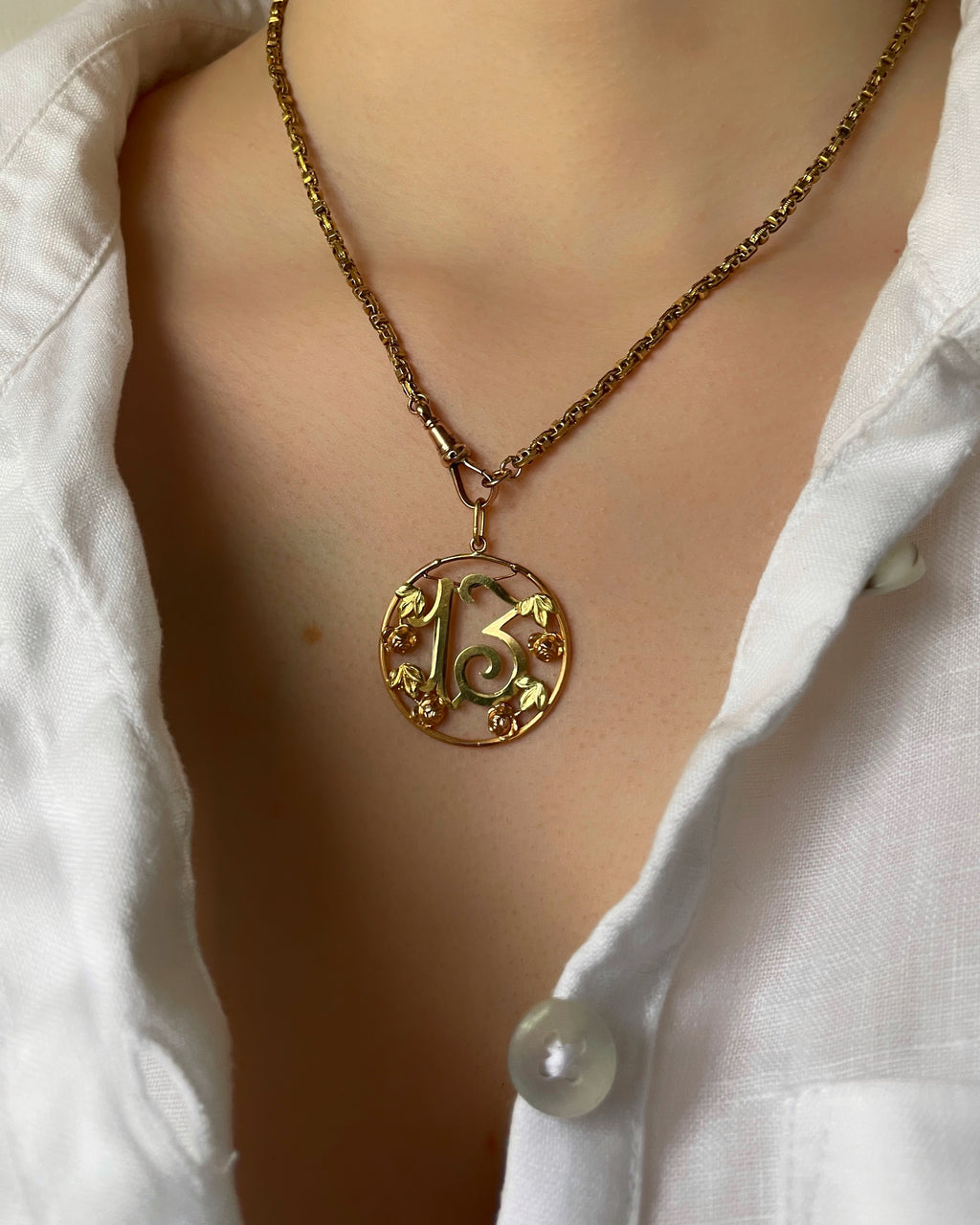 Antique Tri-Coloured 18ct Gold Lucky 13 Pendant