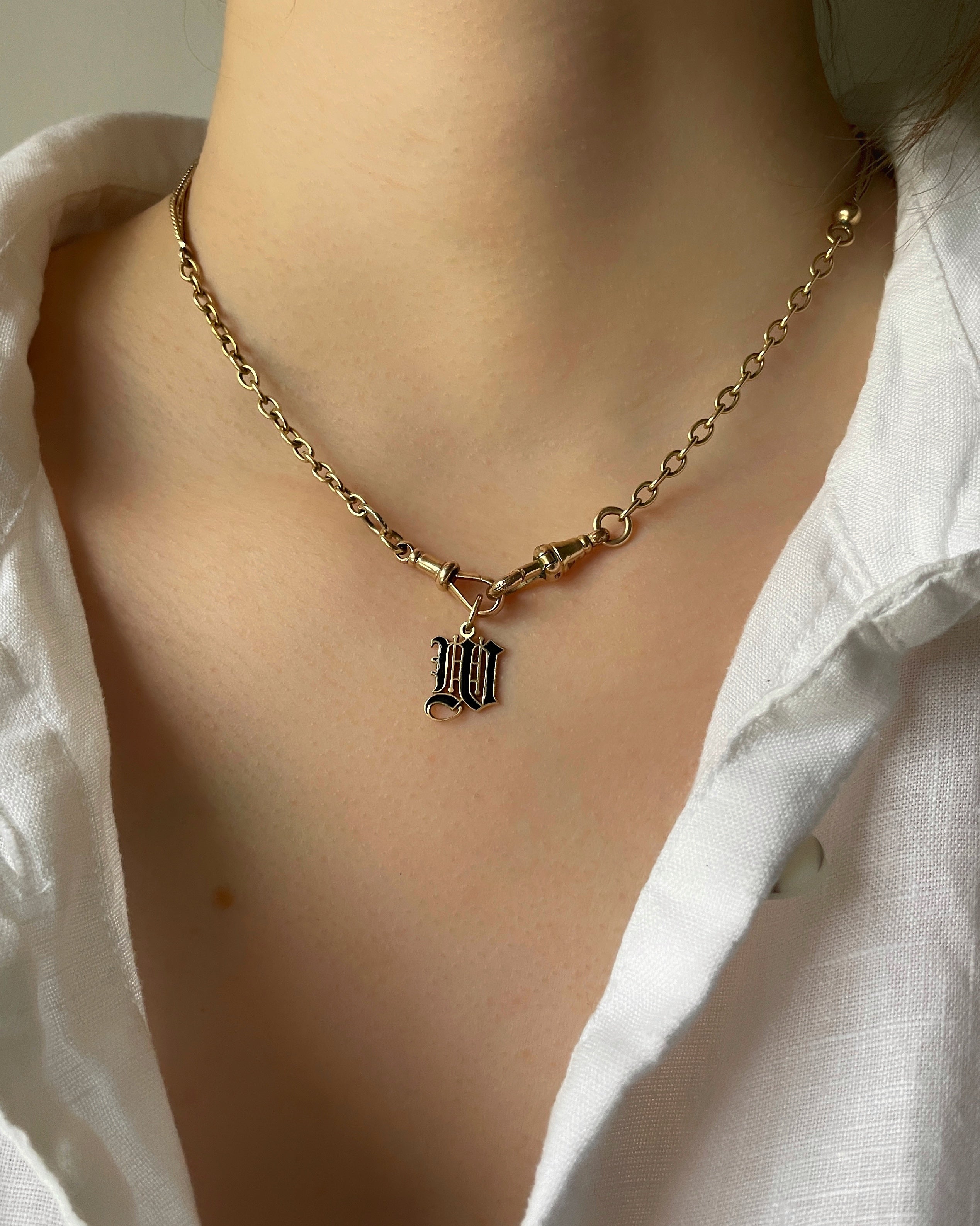 Gothic Initial ‘W’ Gold & Enamel Charm