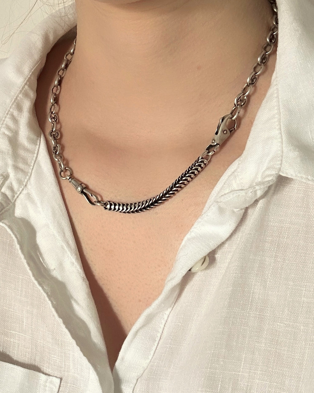 Antique Victorian Mariner Link Silver Chain with Vintage Extender