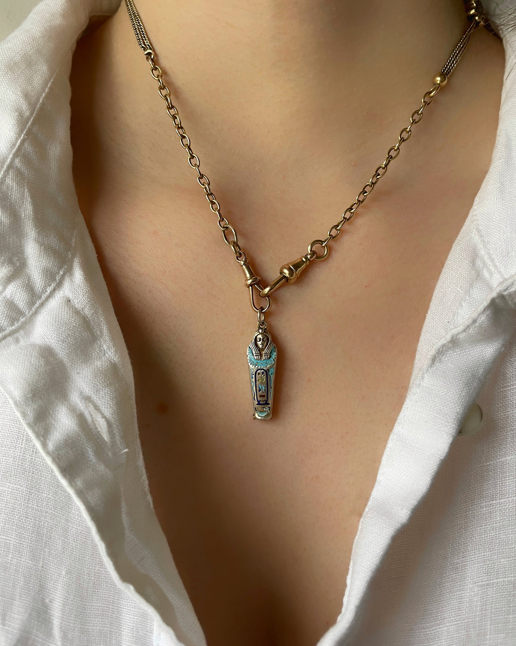 Art Deco Silver Sarcophagus Charm with Gilt Mummy