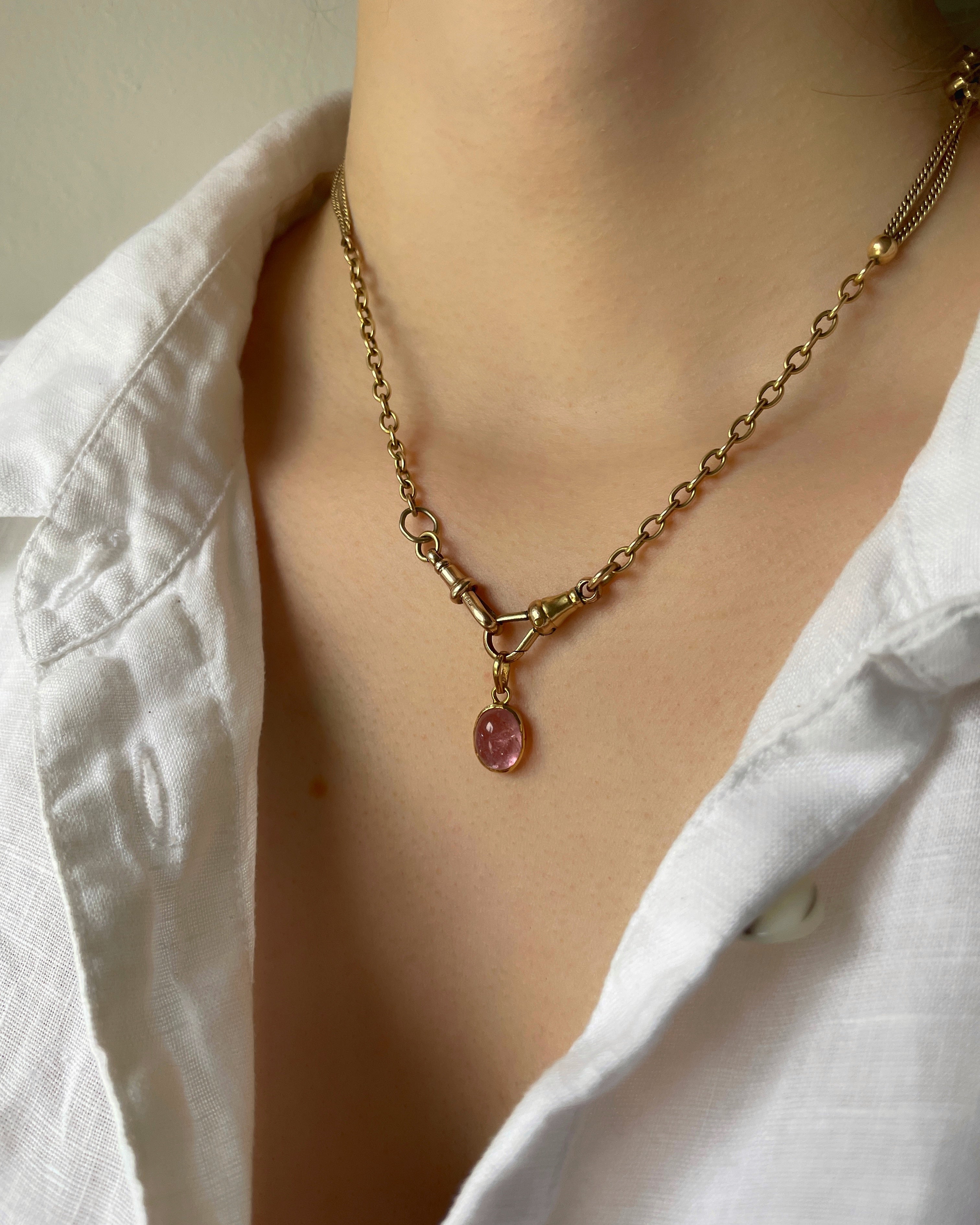 Contemporary 18ct Gold & Pink Cabochon Tourmaline Charm