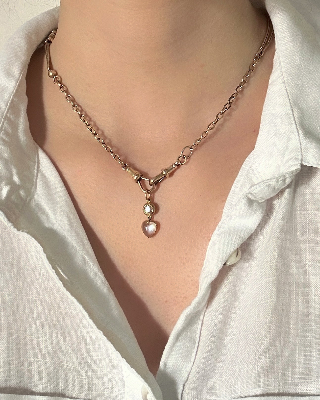 Edwardian Moonstone & Old Cut Diamond Heart Pendant
