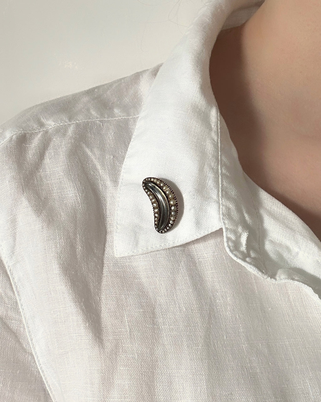Georgian Seed Pearl Mourning Tear Brooch with Glass Locket Compartment