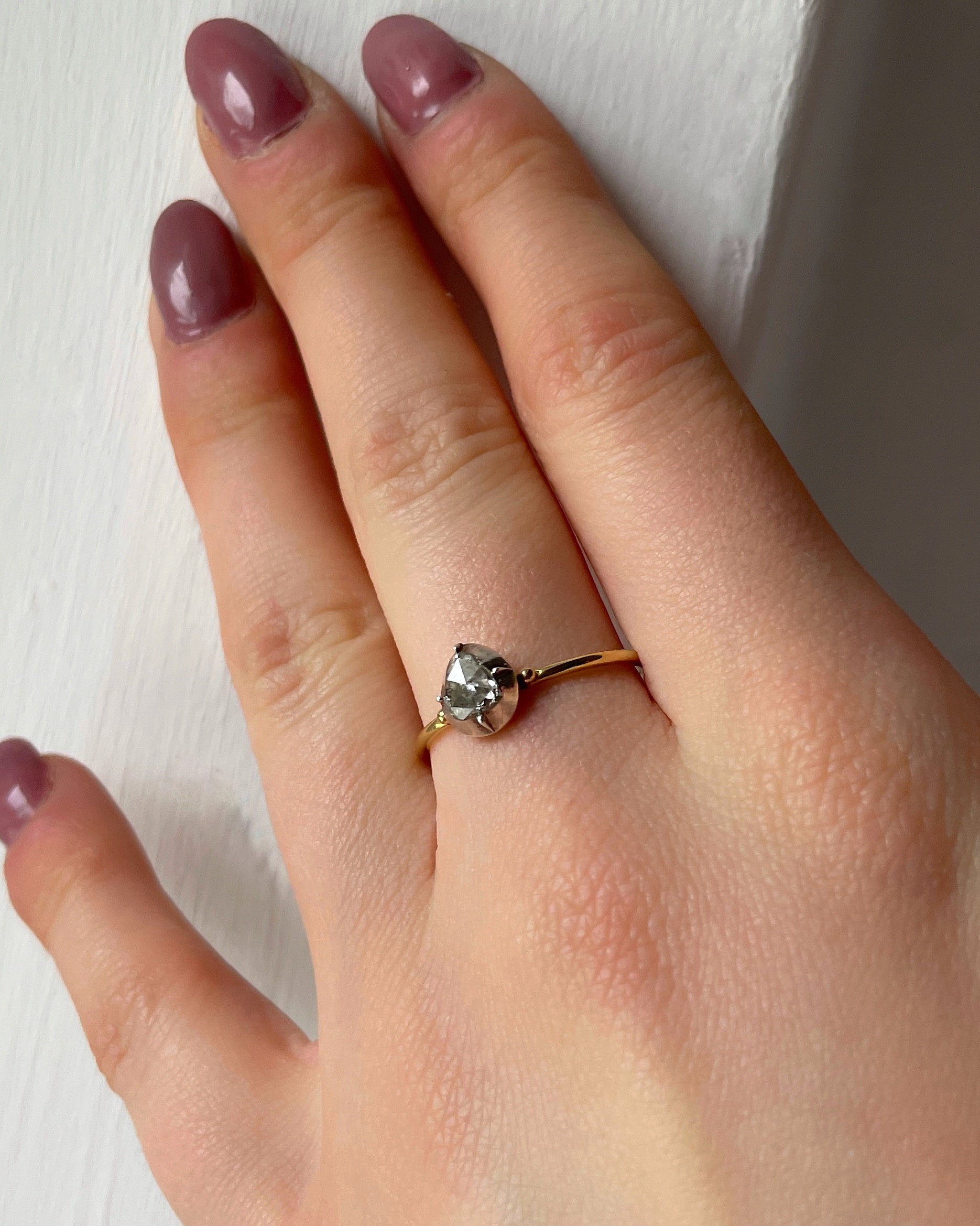 Georgian Teardrop Ball Design Solitaire Diamond Ring