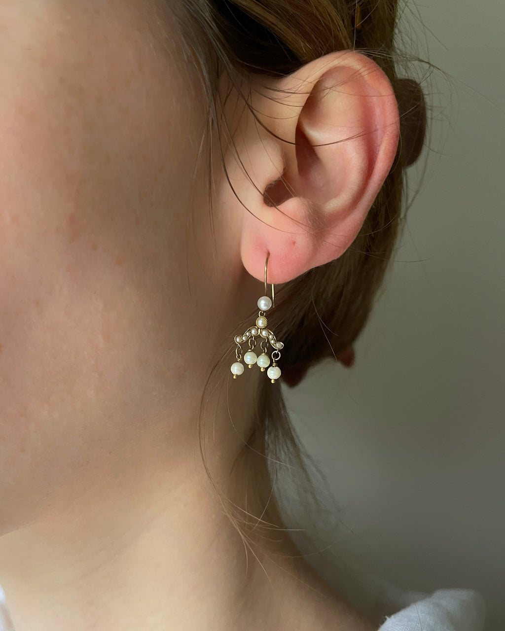 Antique 9ct Gold Pearl Chandelier Earrings
