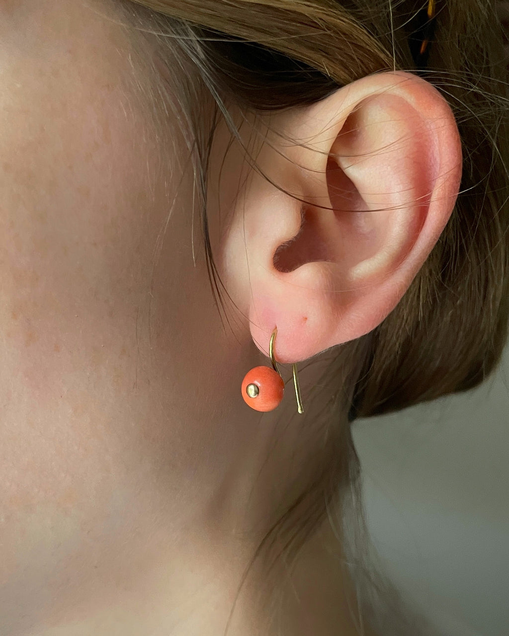 Antique Victorian 18ct Gold Coral Orb Earrings
