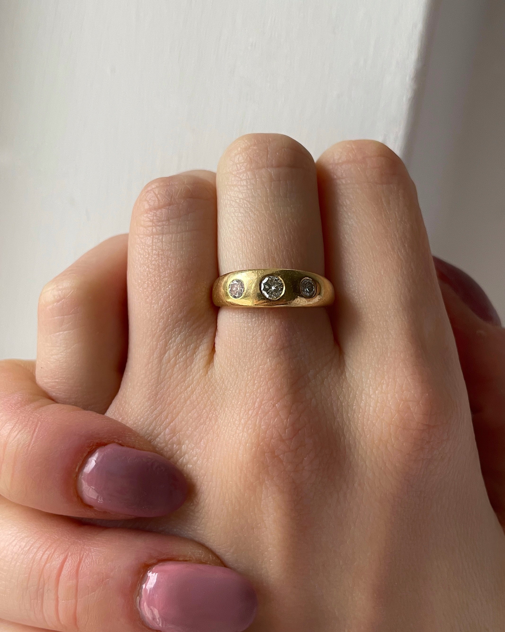 Antique Edwardian 18ct Gold Diamond Rubover Ring