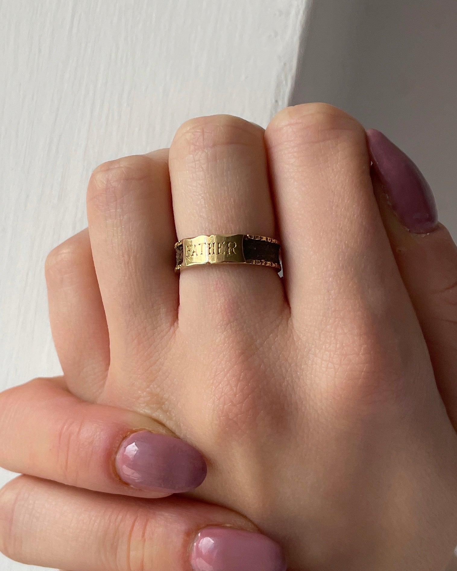 Victorian 18ct Gold Human Hair Engraved 'Father' Ring