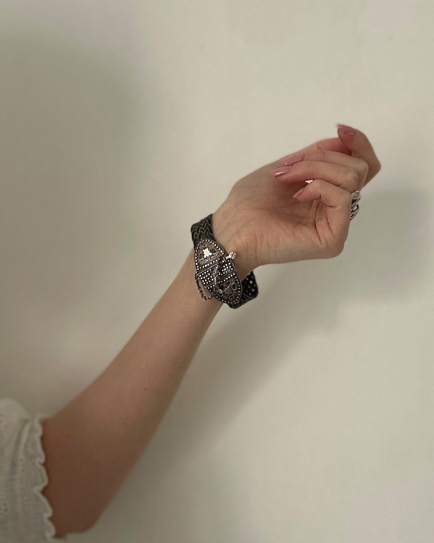 Victorian Raj Era Woven Elephant Hair Silver Sword Bangle