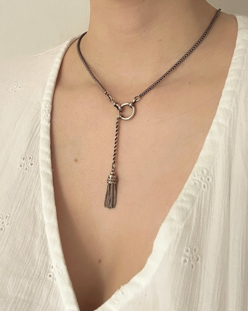 Victorian Sterling Silver Tassel Charm with Extender Chain
