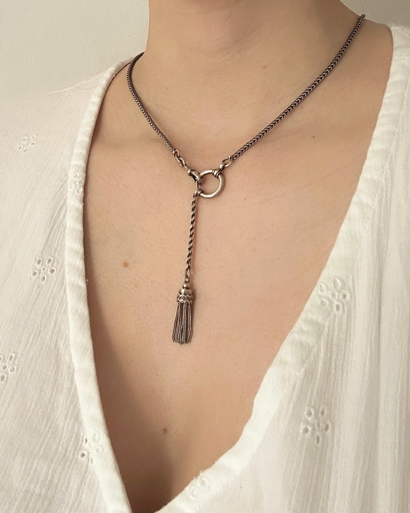 Victorian Sterling Silver Tassel Charm with Extender Chain