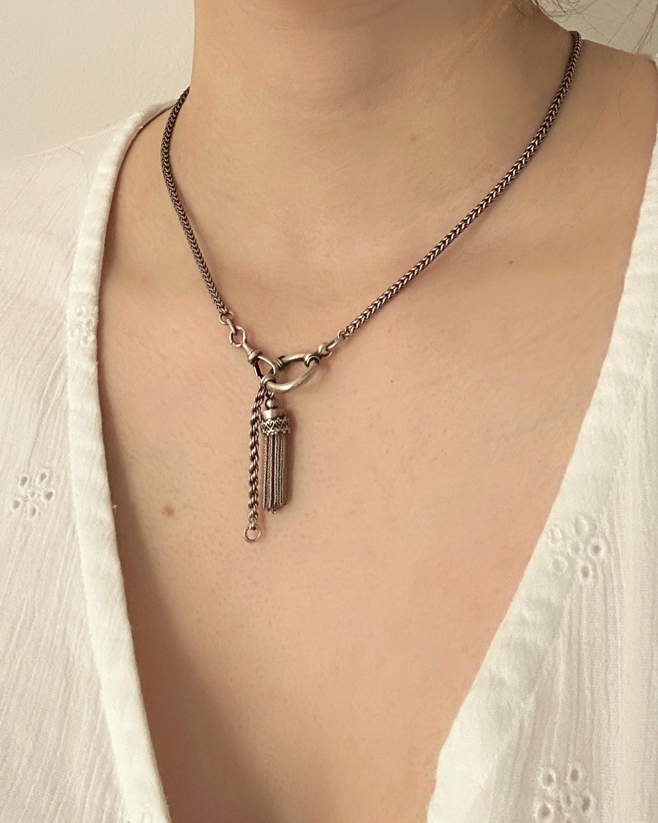 Victorian Sterling Silver Tassel Charm with Extender Chain