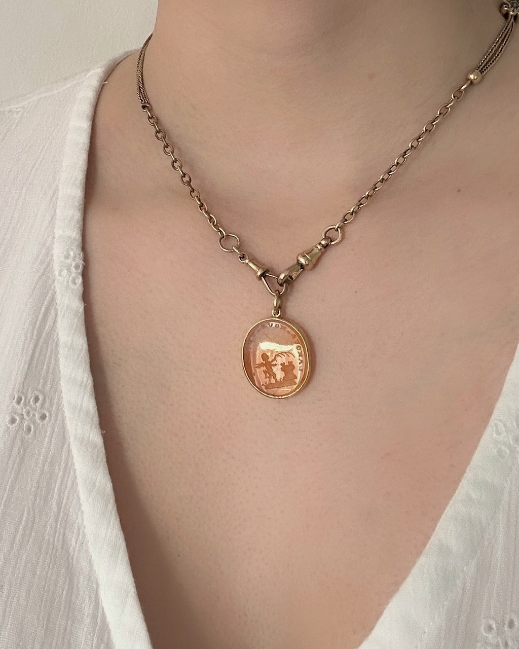 Georgian Engraved Carnelian Cherub Pendant in 14ct Gold