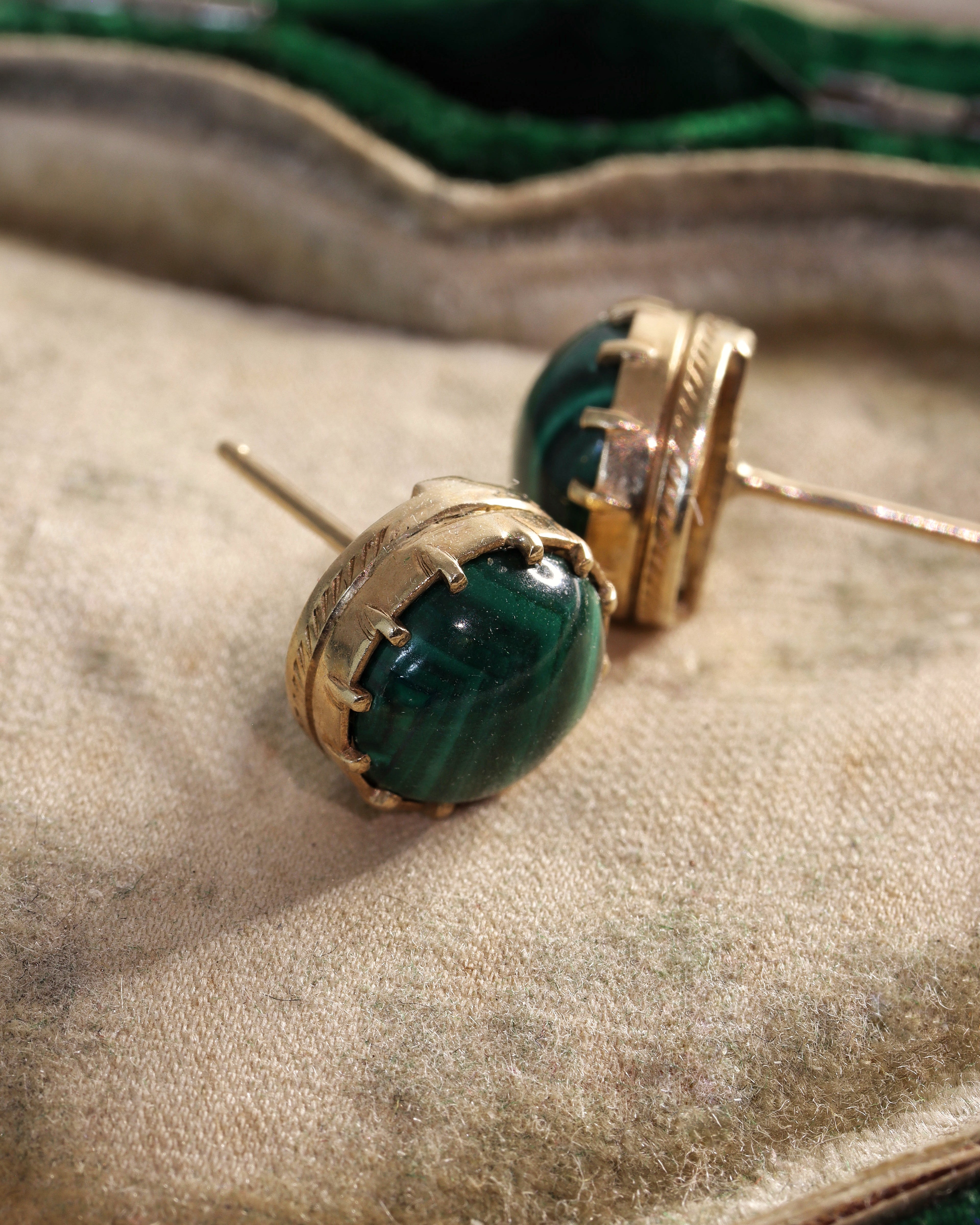 Georgian Style Malachite Stud Earrings