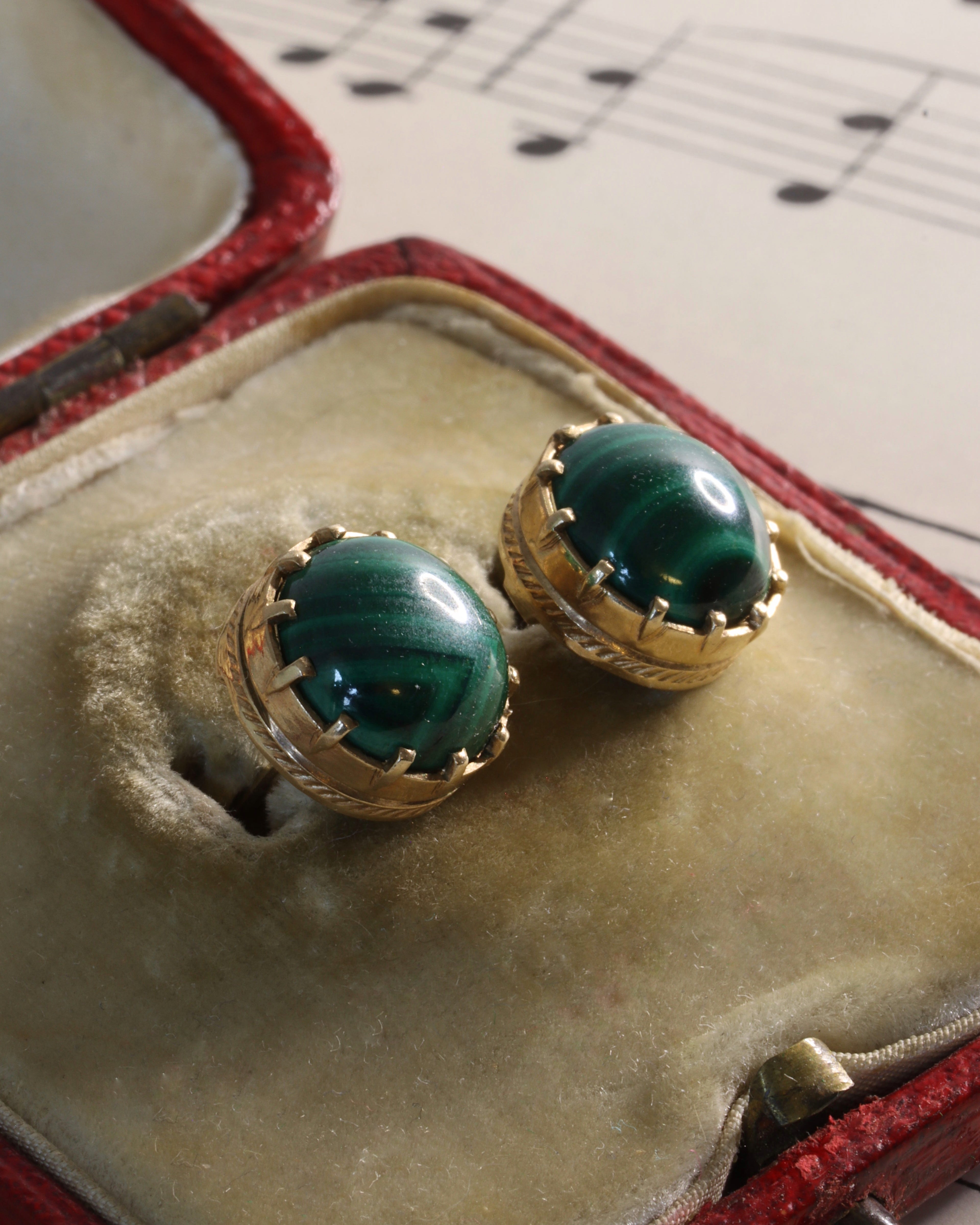 Georgian Style Malachite Stud Earrings