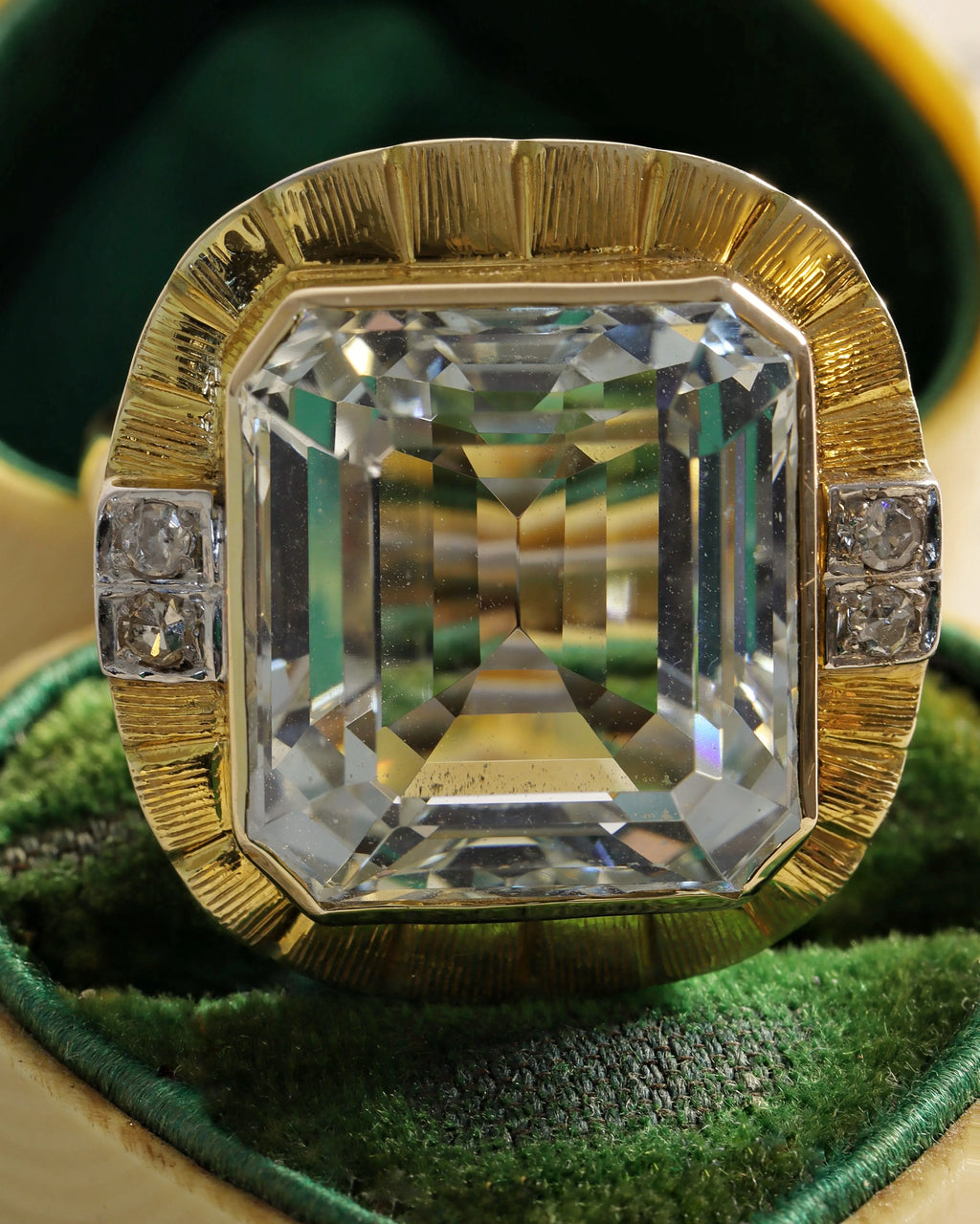 Vintage 18ct Gold and Aquamarine Cocktail Ring with Diamond Detail