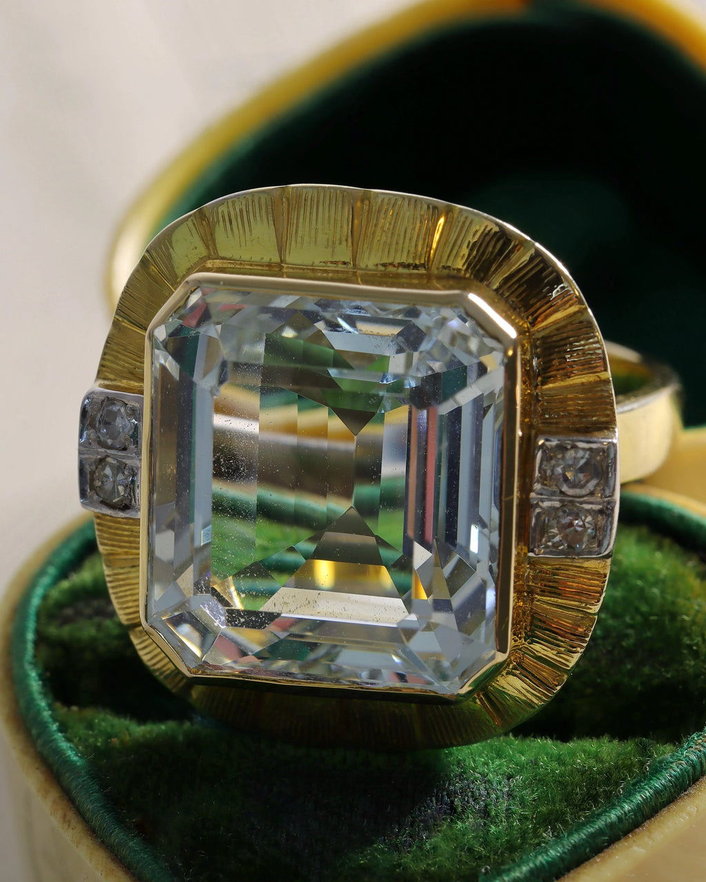 Vintage 18ct Gold and Aquamarine Cocktail Ring with Diamond Detail