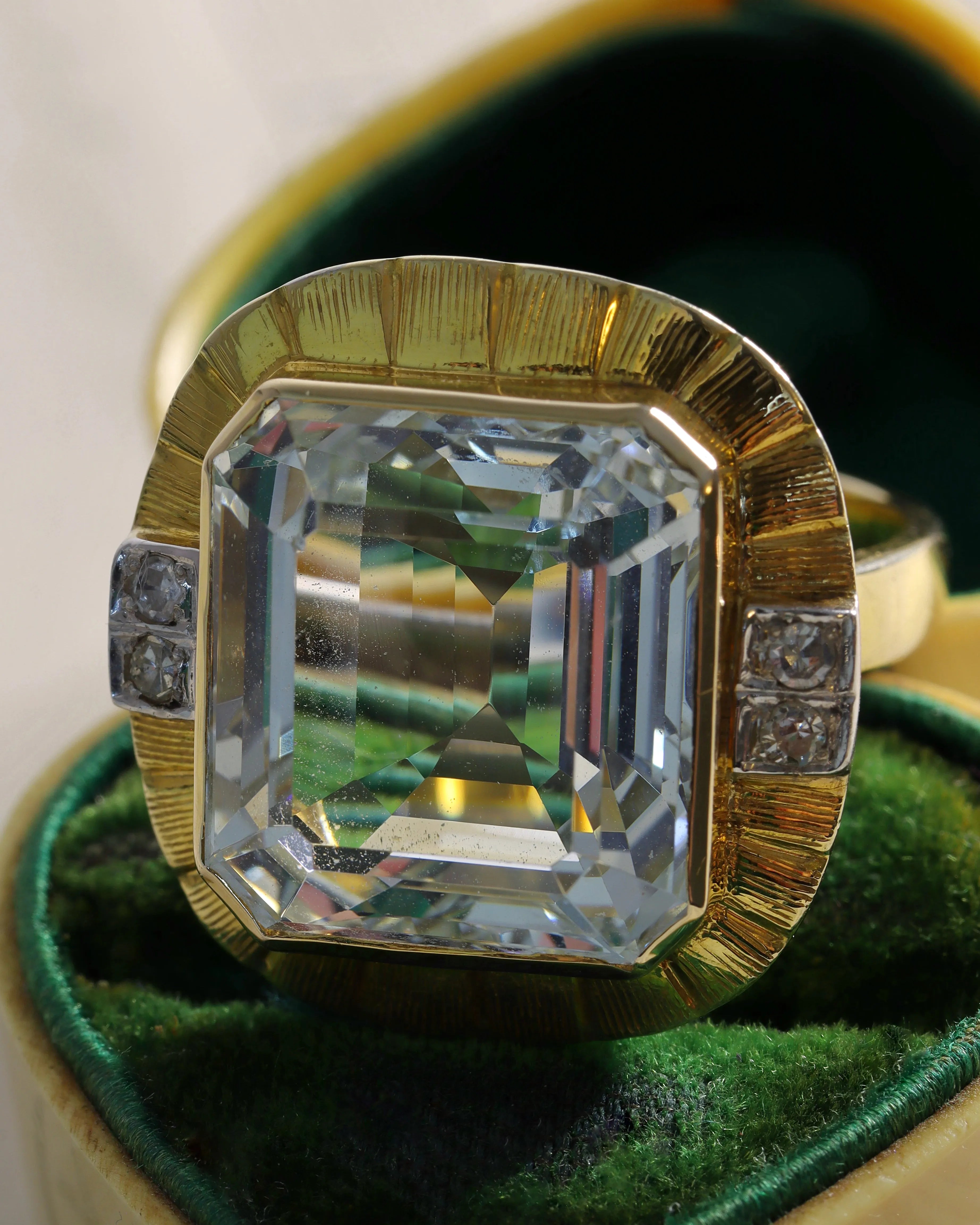 Vintage 18ct Gold and Aquamarine Cocktail Ring with Diamond Detail