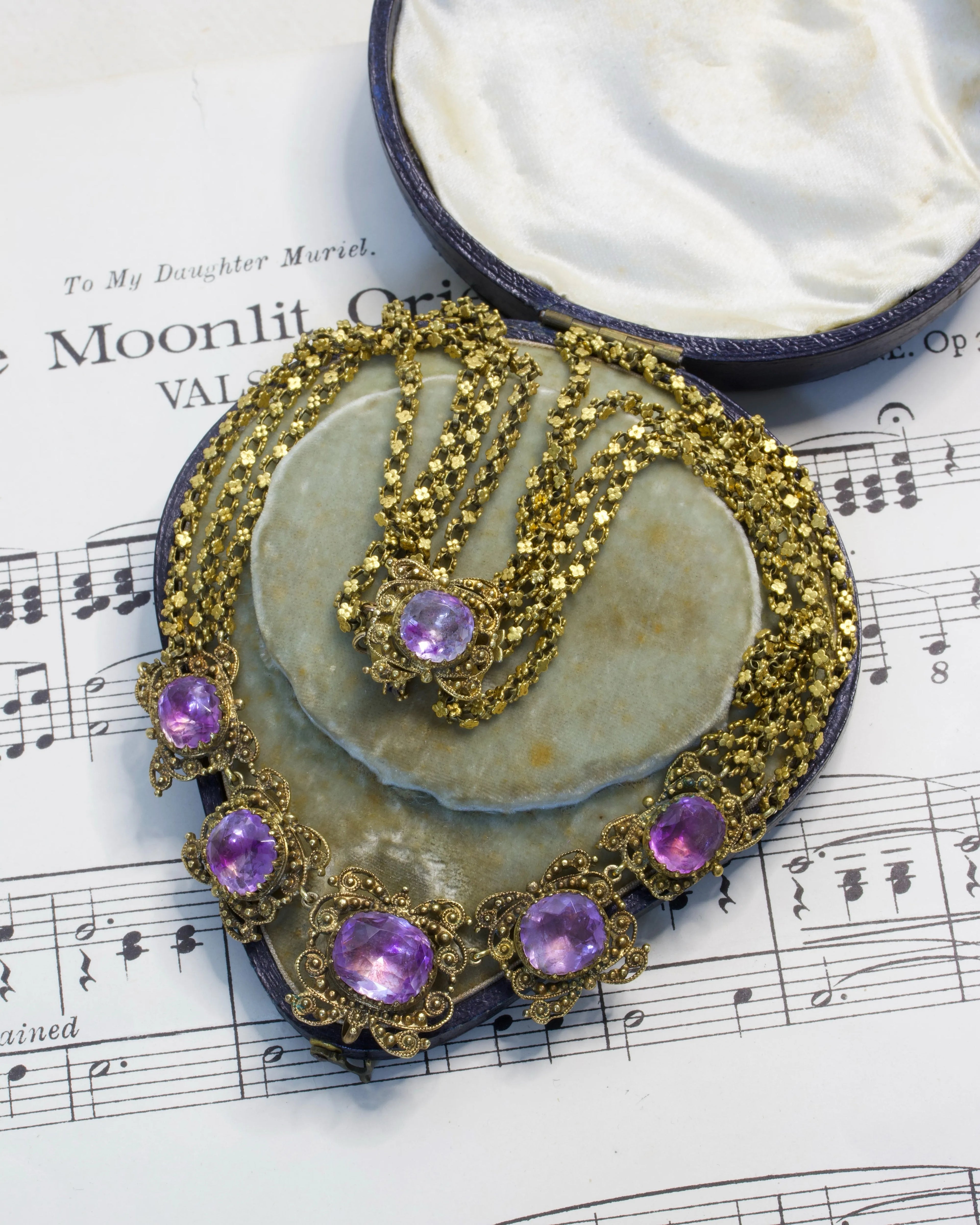 Antique Georgian Foiled Amethyst Rivière Necklace